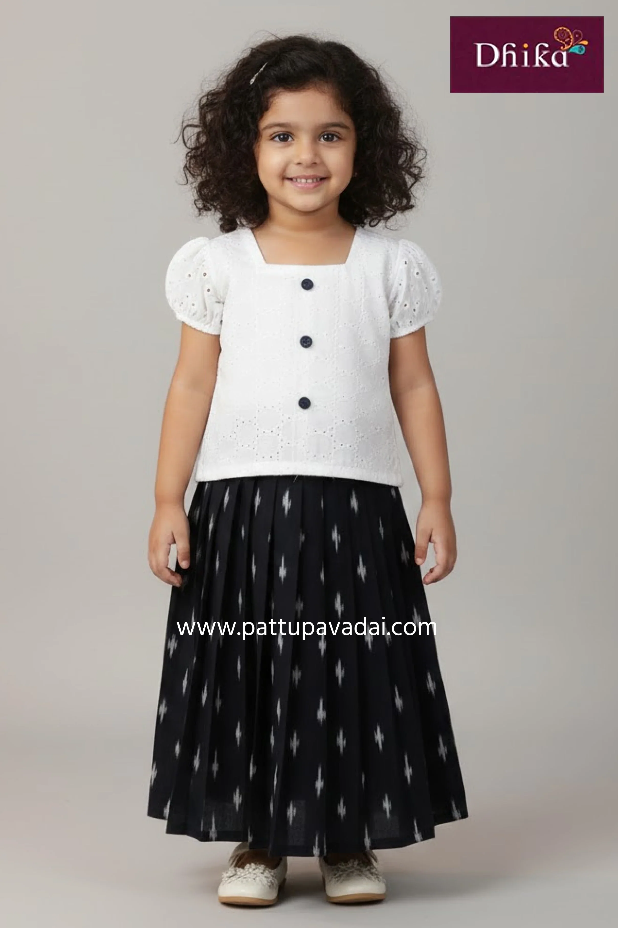 Black and White Cotton Hakoba Co-ord Set – Breathable Cotton Ethnic Co-ord for Kids