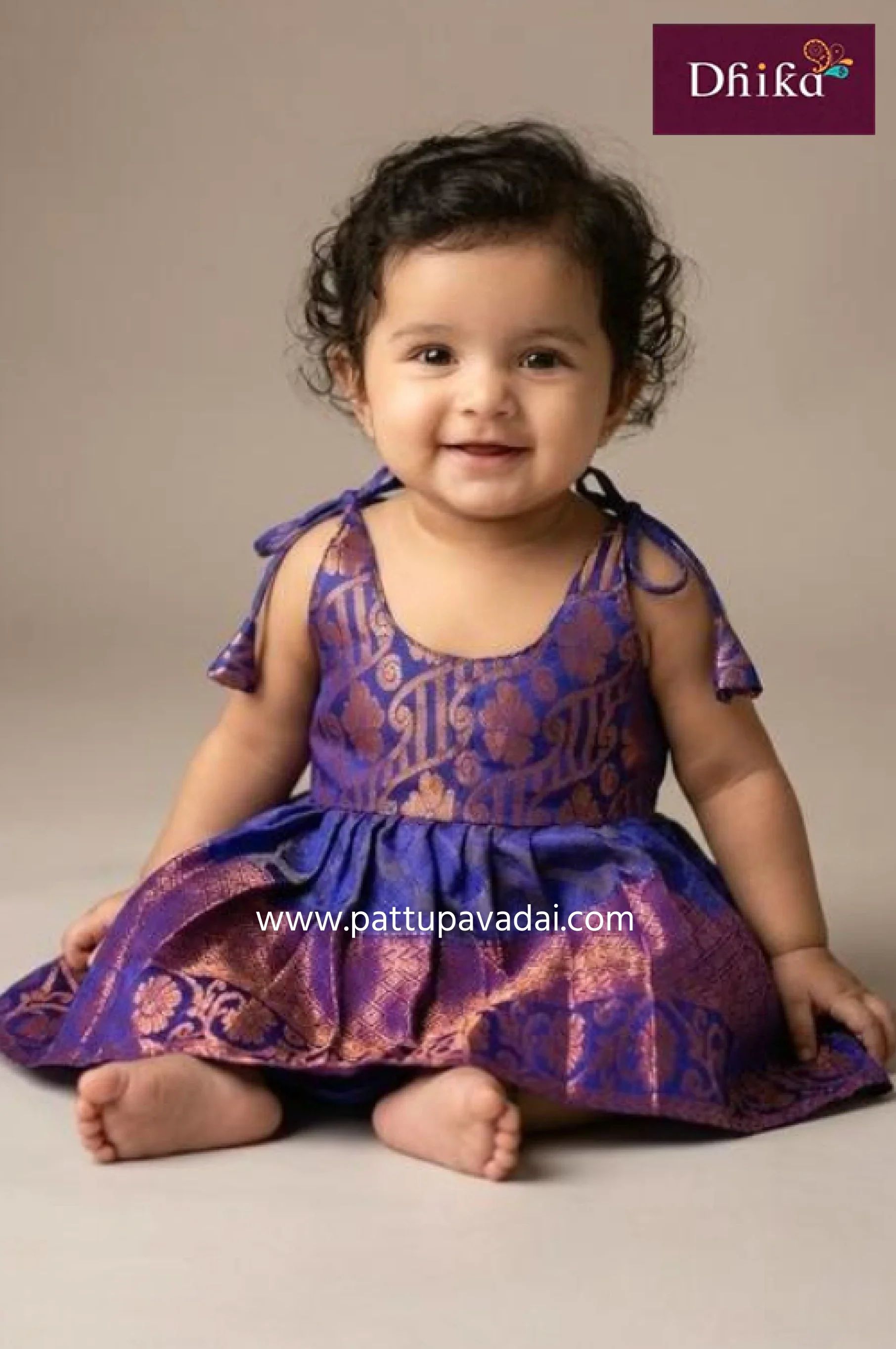 Blue & Golden Silk Frock for Kids – Premium Festive Wear