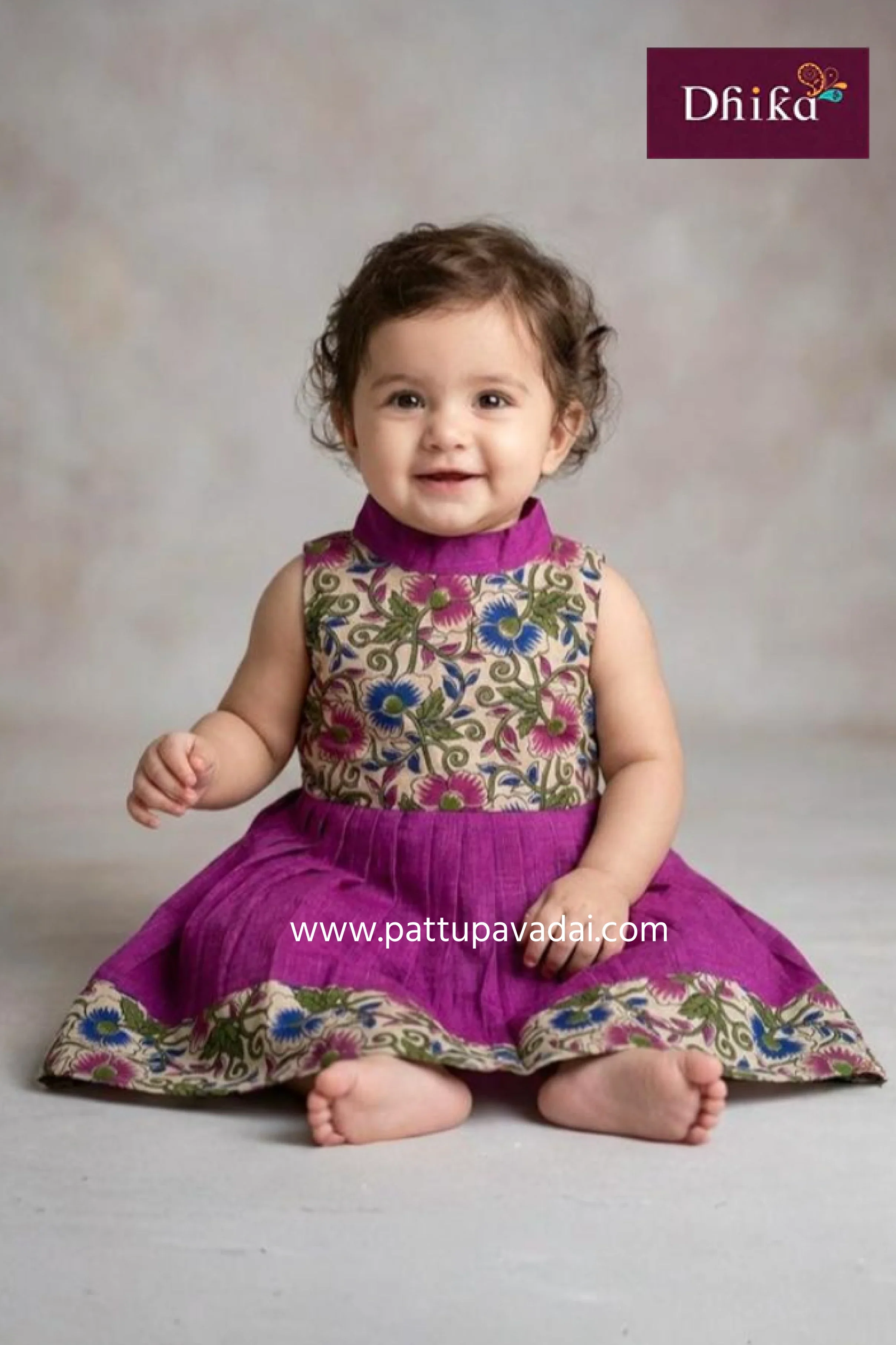 Pure Cotton Frock Magenta – Collar Neck Floral Cotton Frock for Kids