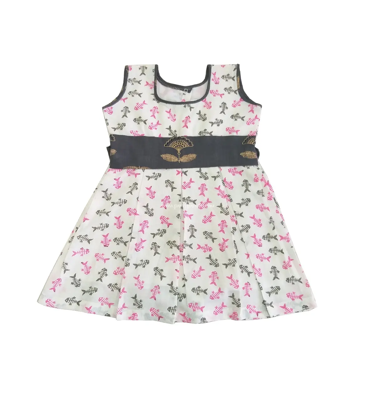 Cotton Frock White and Grey – Sleeveless Pure Cotton Summer Frock for Kids - Image 2