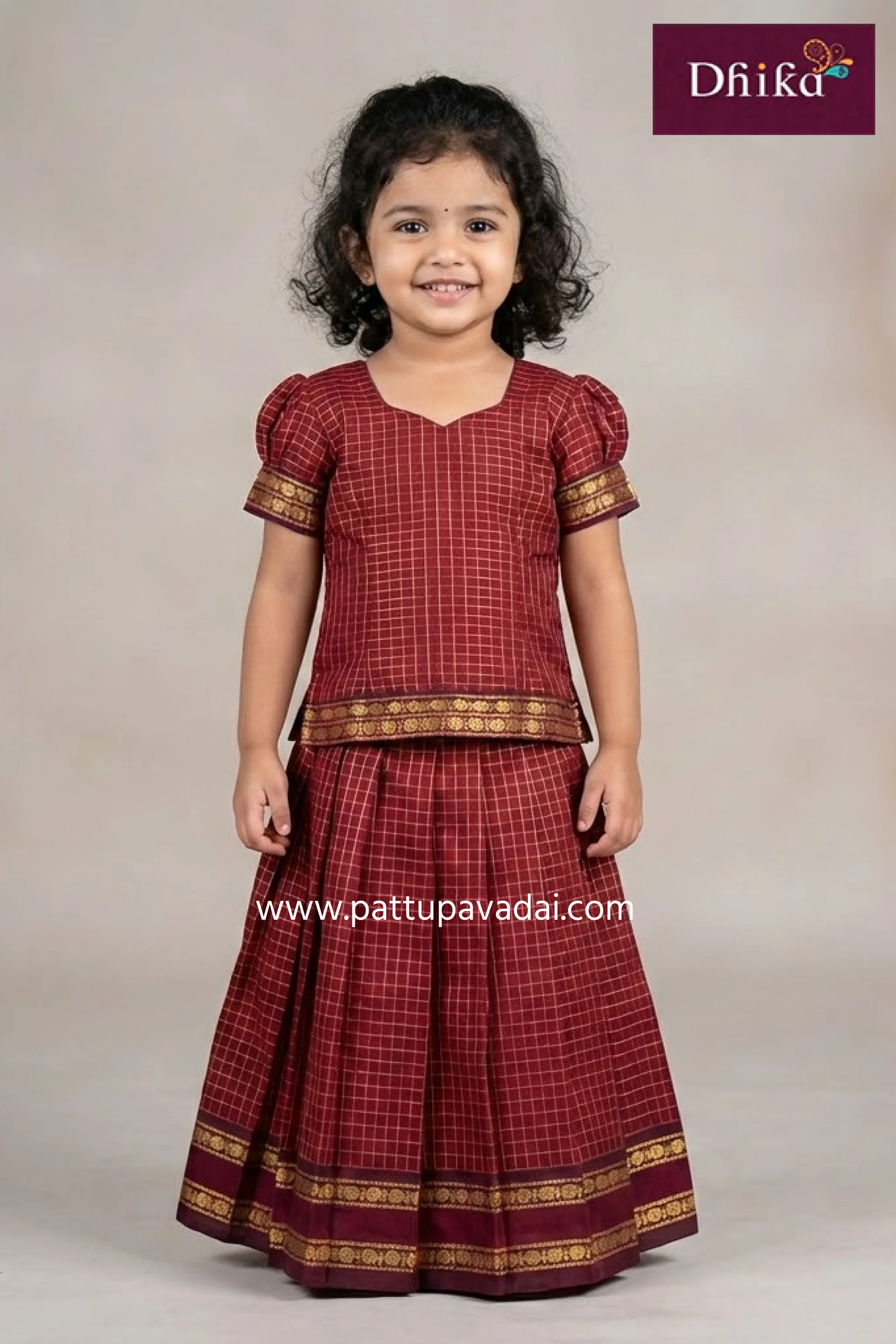 Cotton Pavadai Maroon – Traditional Cotton Skirt for Kids