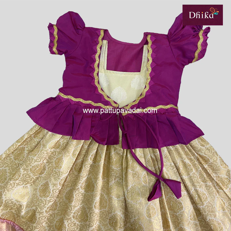 Cream and Magenta Silk Long Gown – Elegant Festive Wear for Kids - Image 3
