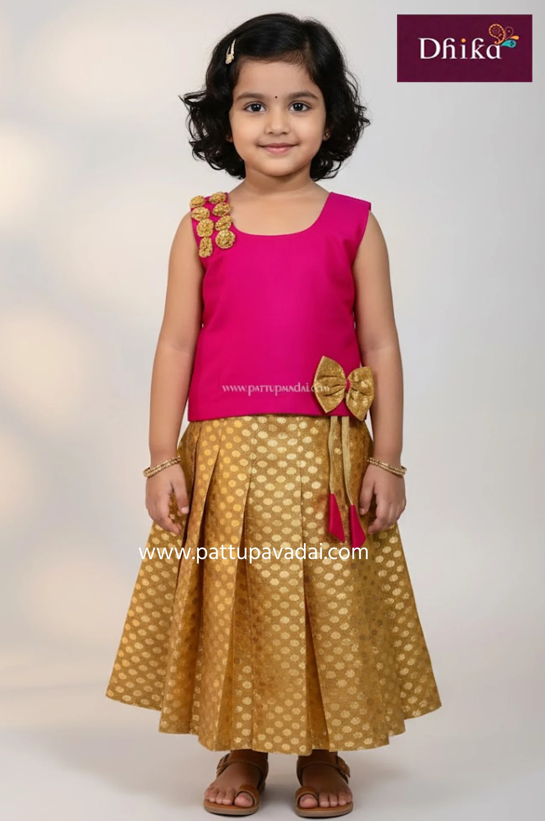 Kids Fancy Langa Cream and Pink – Traditional Skirt and Blouse Set for Girls