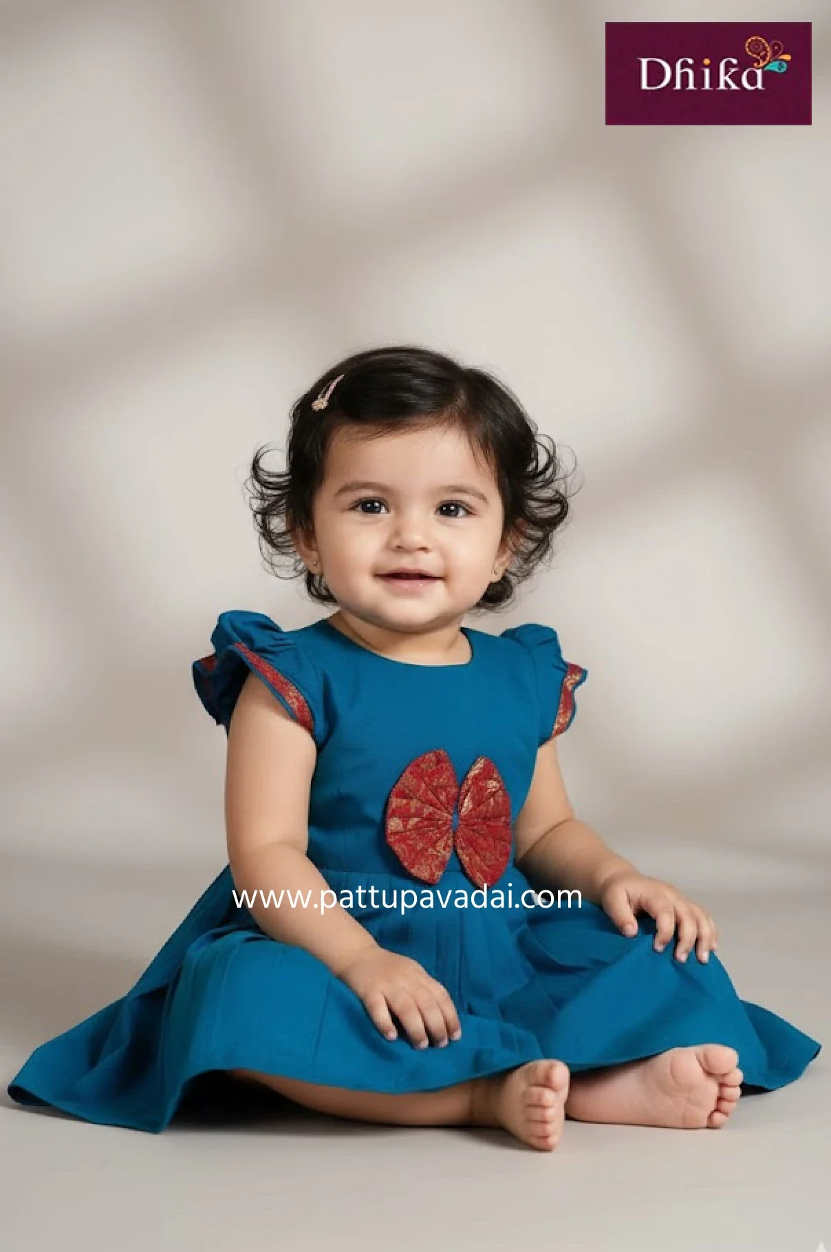 Designer Frock Peacock Blue & Red – Elegant Party Wear for Kids