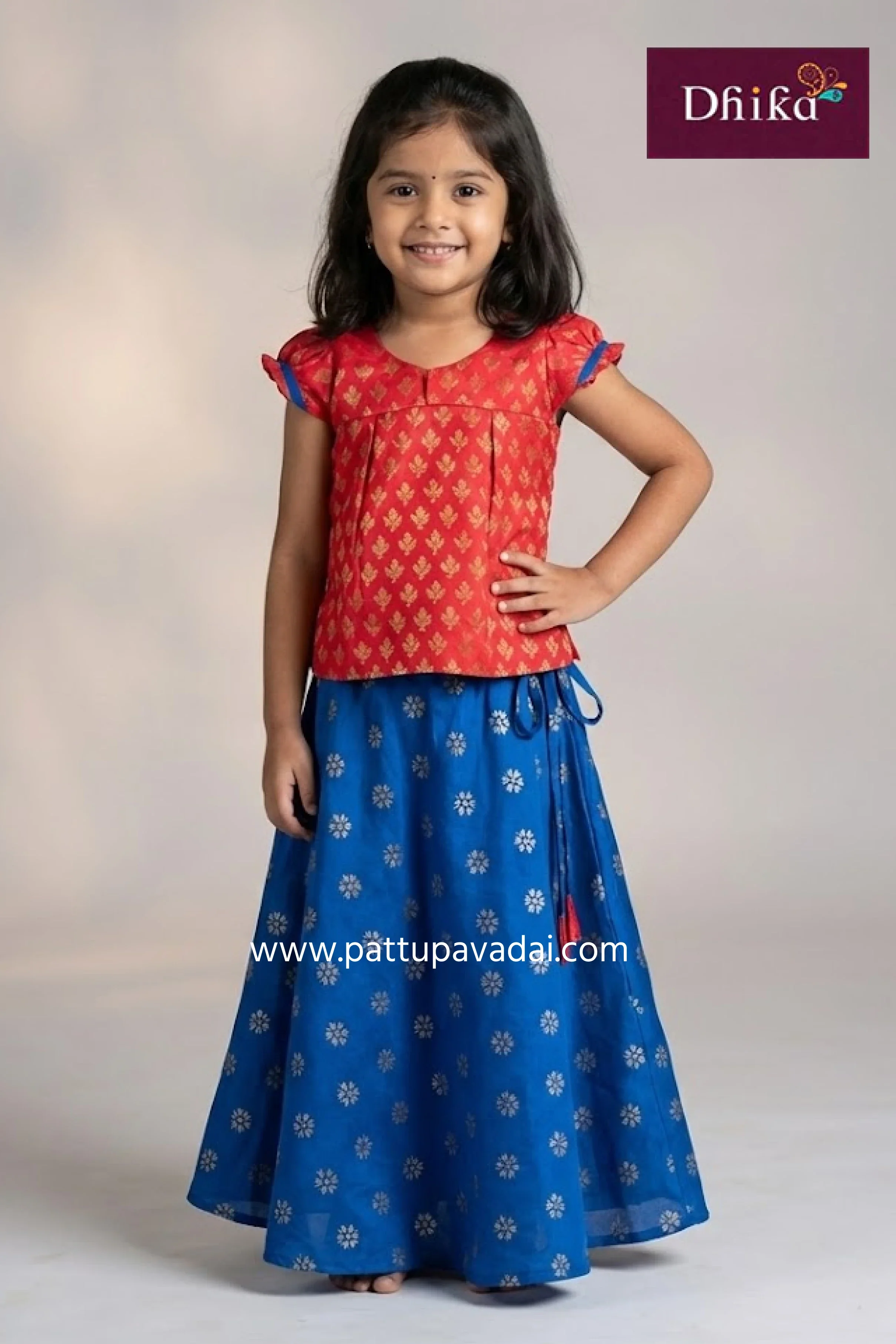Fancy Pavadai Set for Toddlers Red and Blue – Traditional Kids Festive Wear