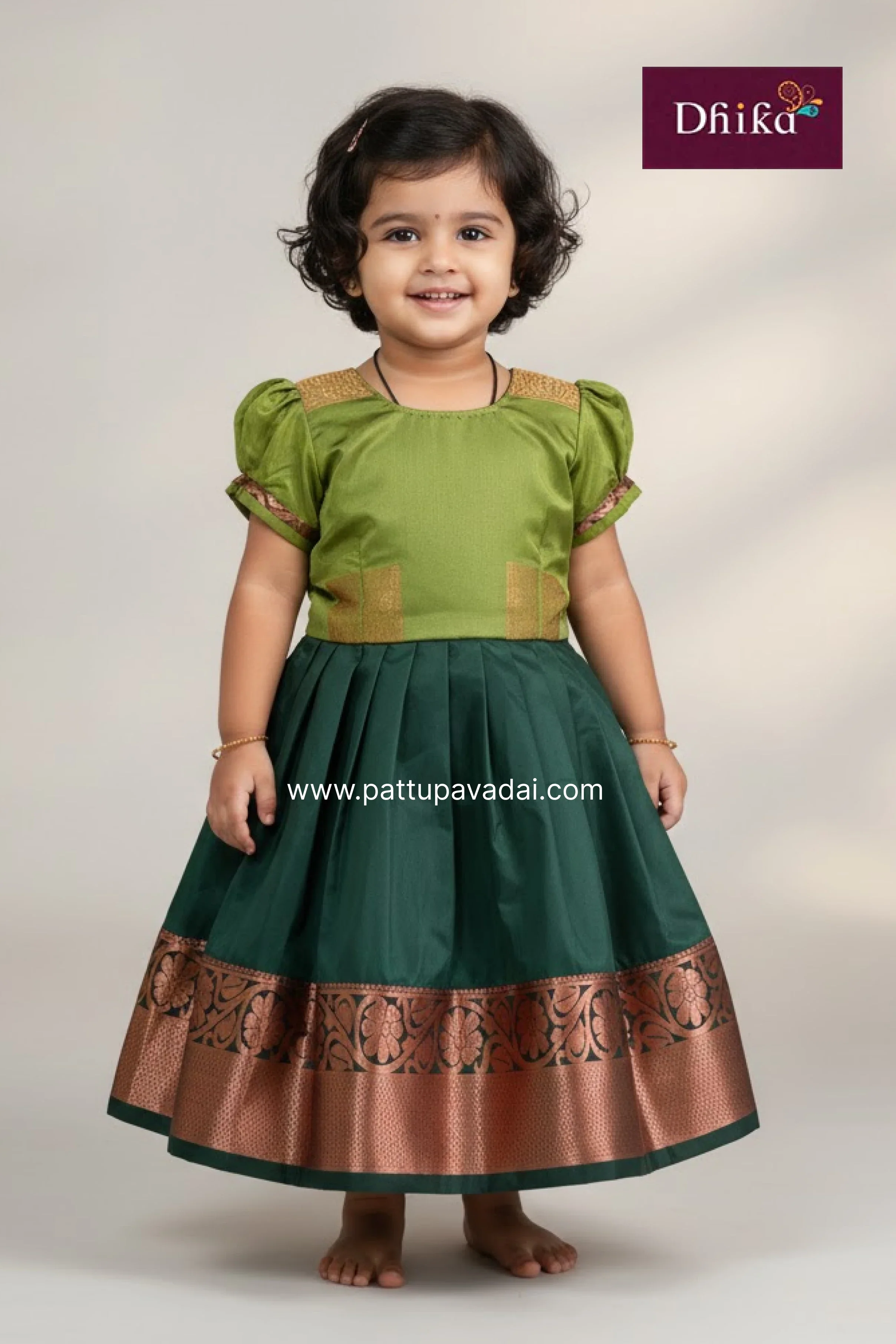 Green Silk Frock for Girls | Kids Party Wear Dress