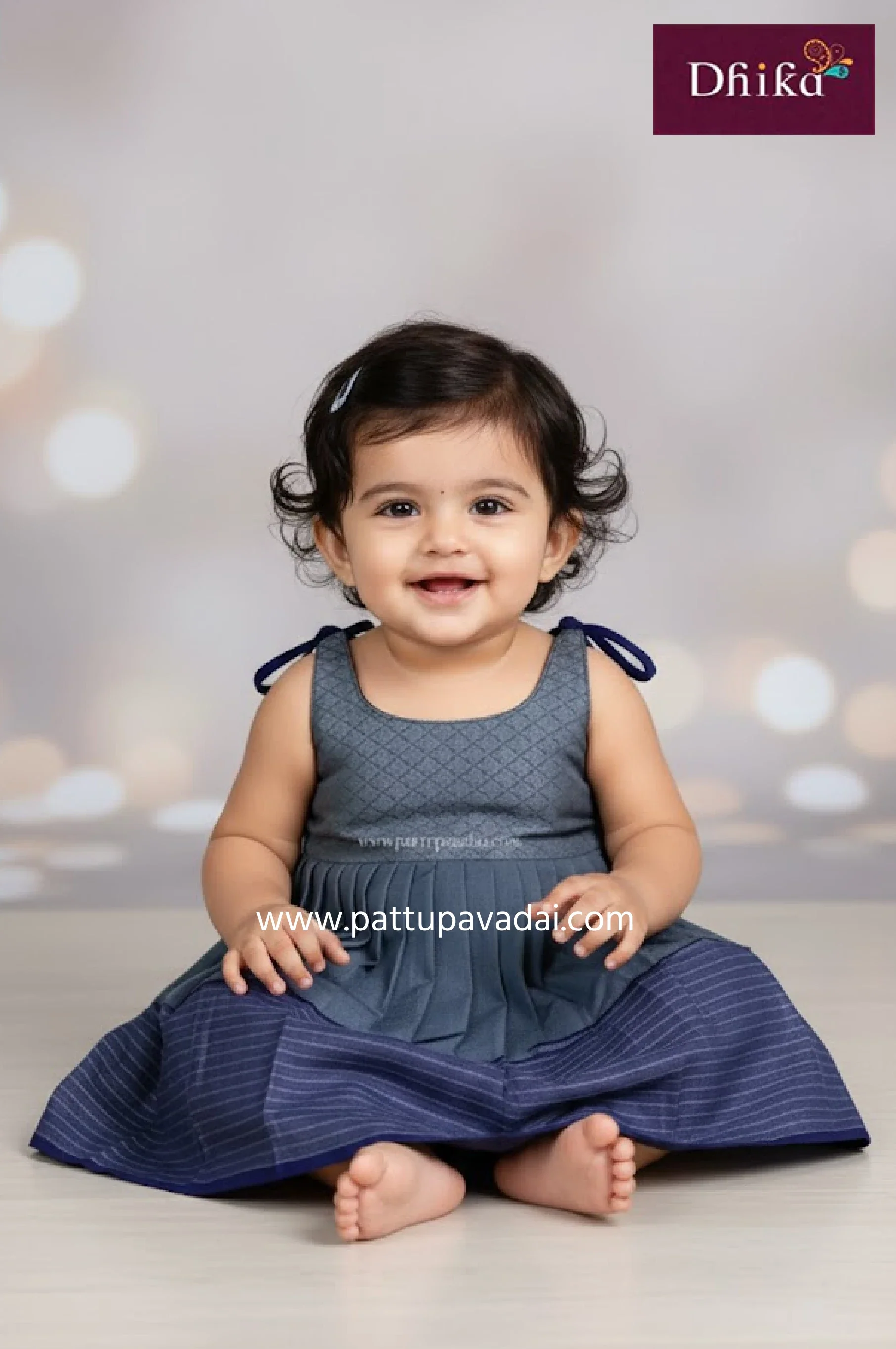 Grey & Silver Silk Frock – Elegant Knot Frock for Kids