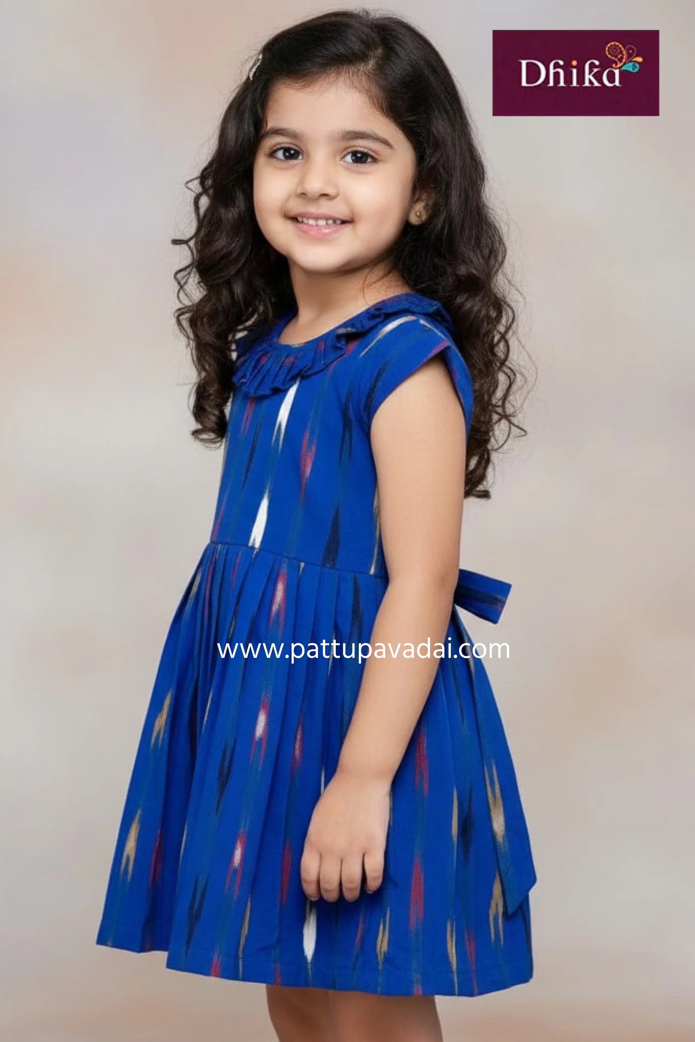 Ikkat Cotton Frock Blue – Trendy Casual & Party Wear Dress - Image 2