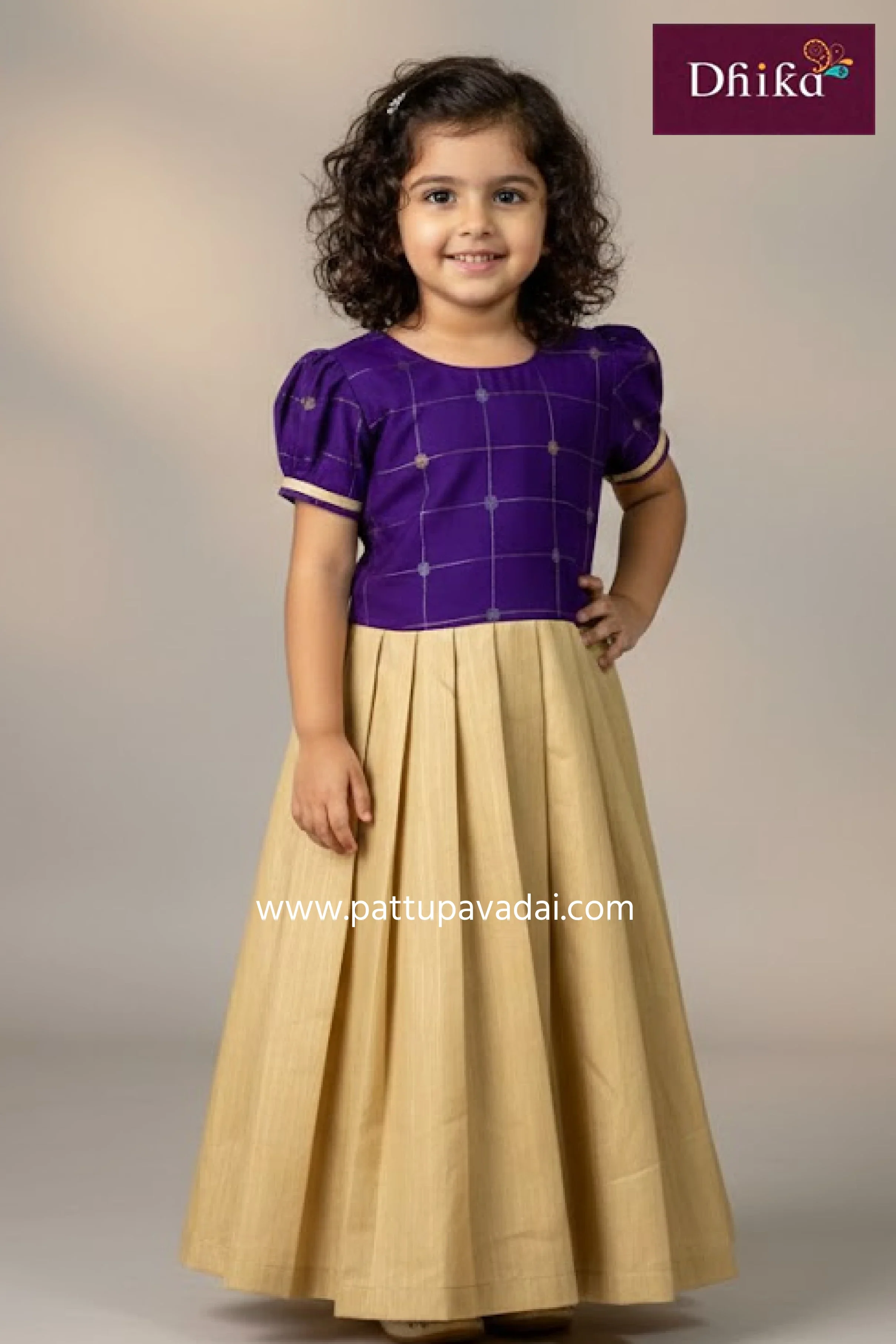 Kids Raw Silk Skirt and Top Cream and Violet – Traditional Ethnic Set for Girls