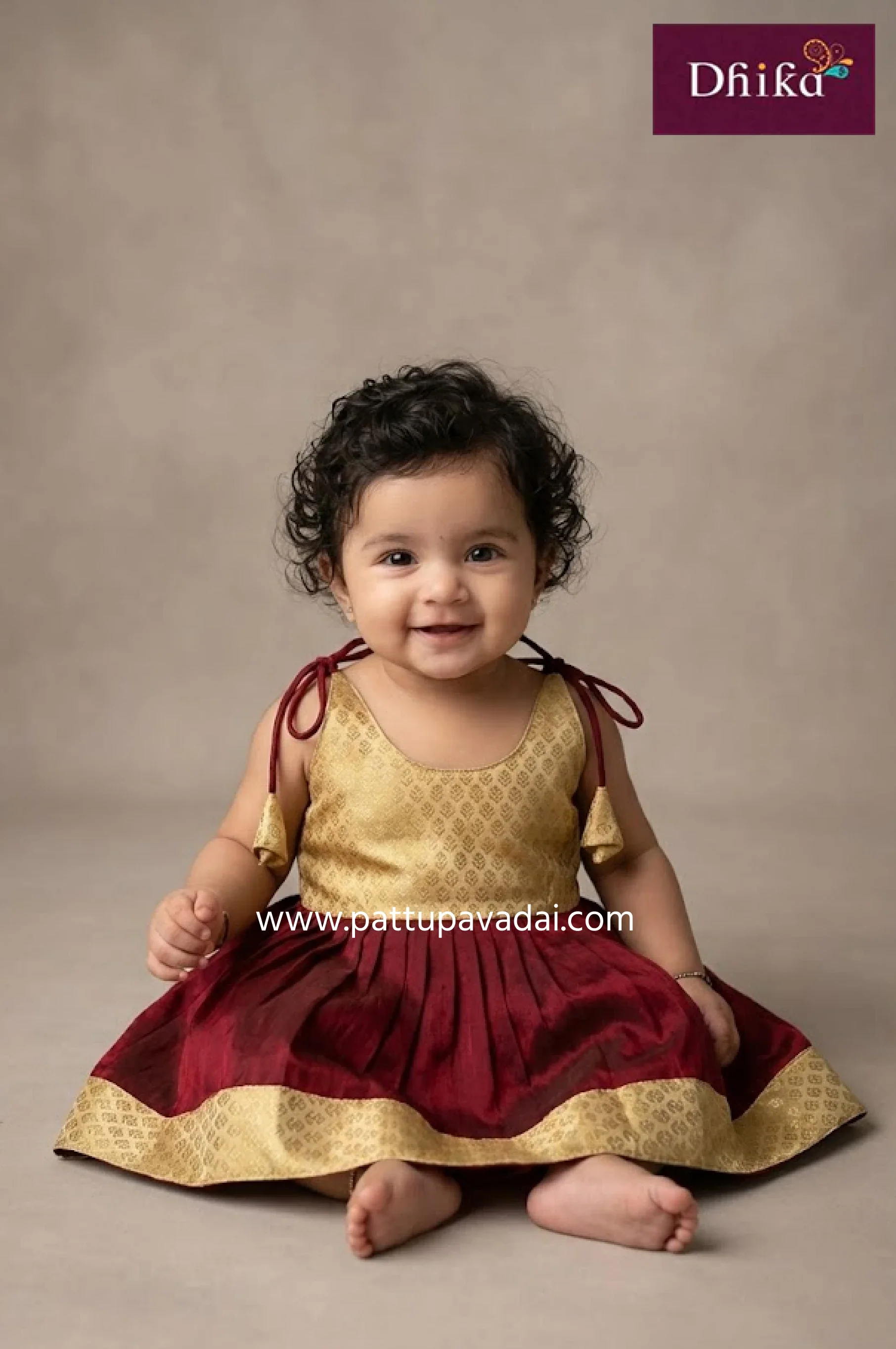 Kids Silk Frock Maroon – Elegant Newborn Party Wear