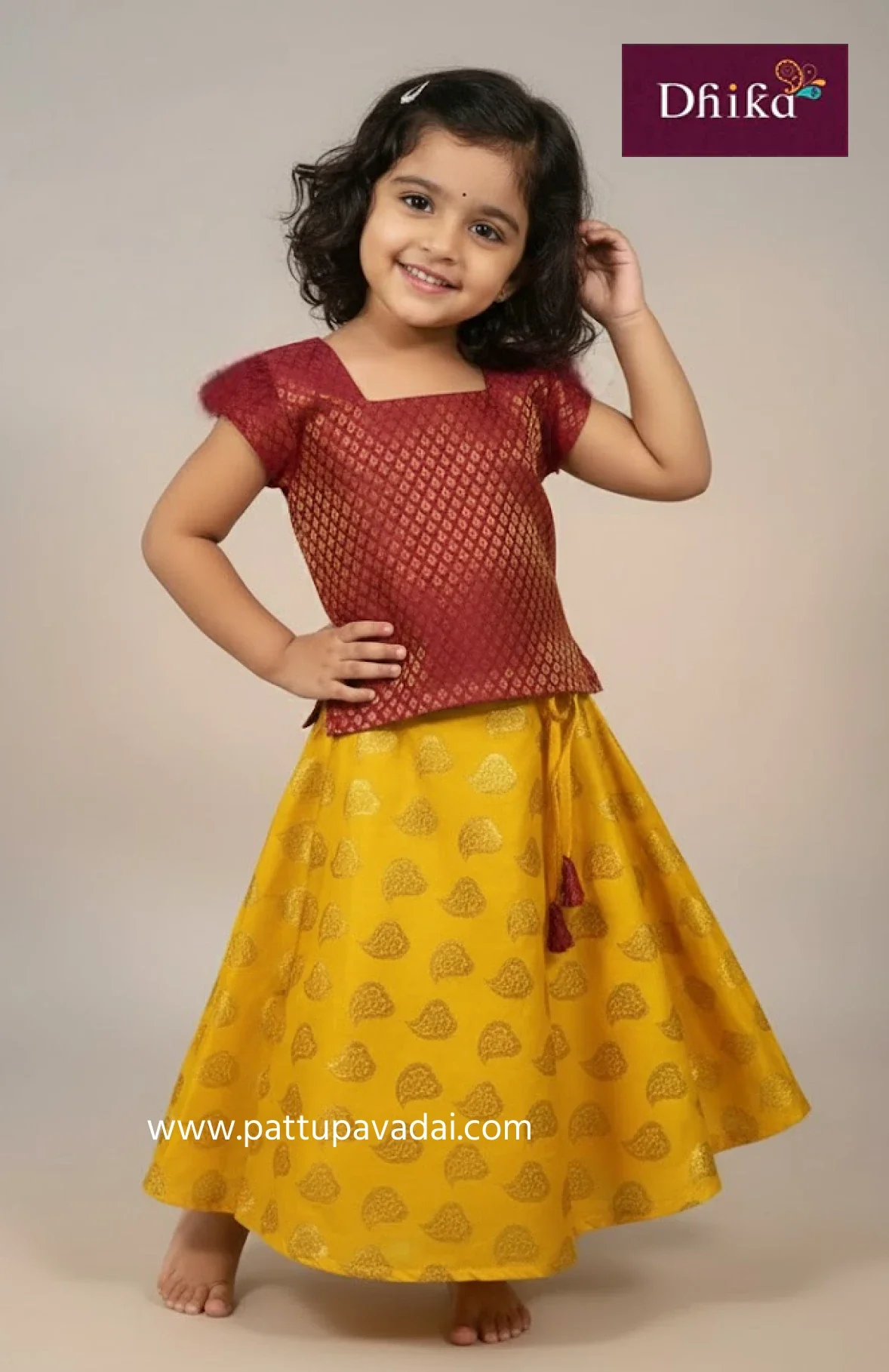 Fancy Red and Yellow Langa – Traditional Skirt and Top Set for Kids