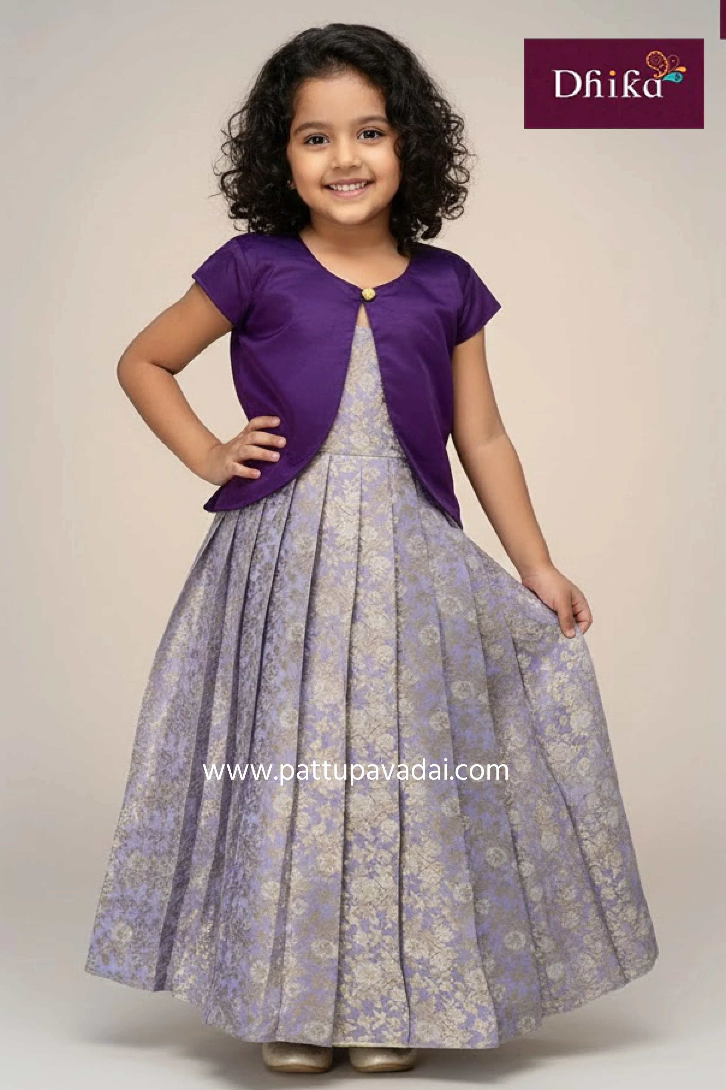 Lavender Banarasi Silk Long Gown with Shrugs – Elegant Traditional Party Wear Gown