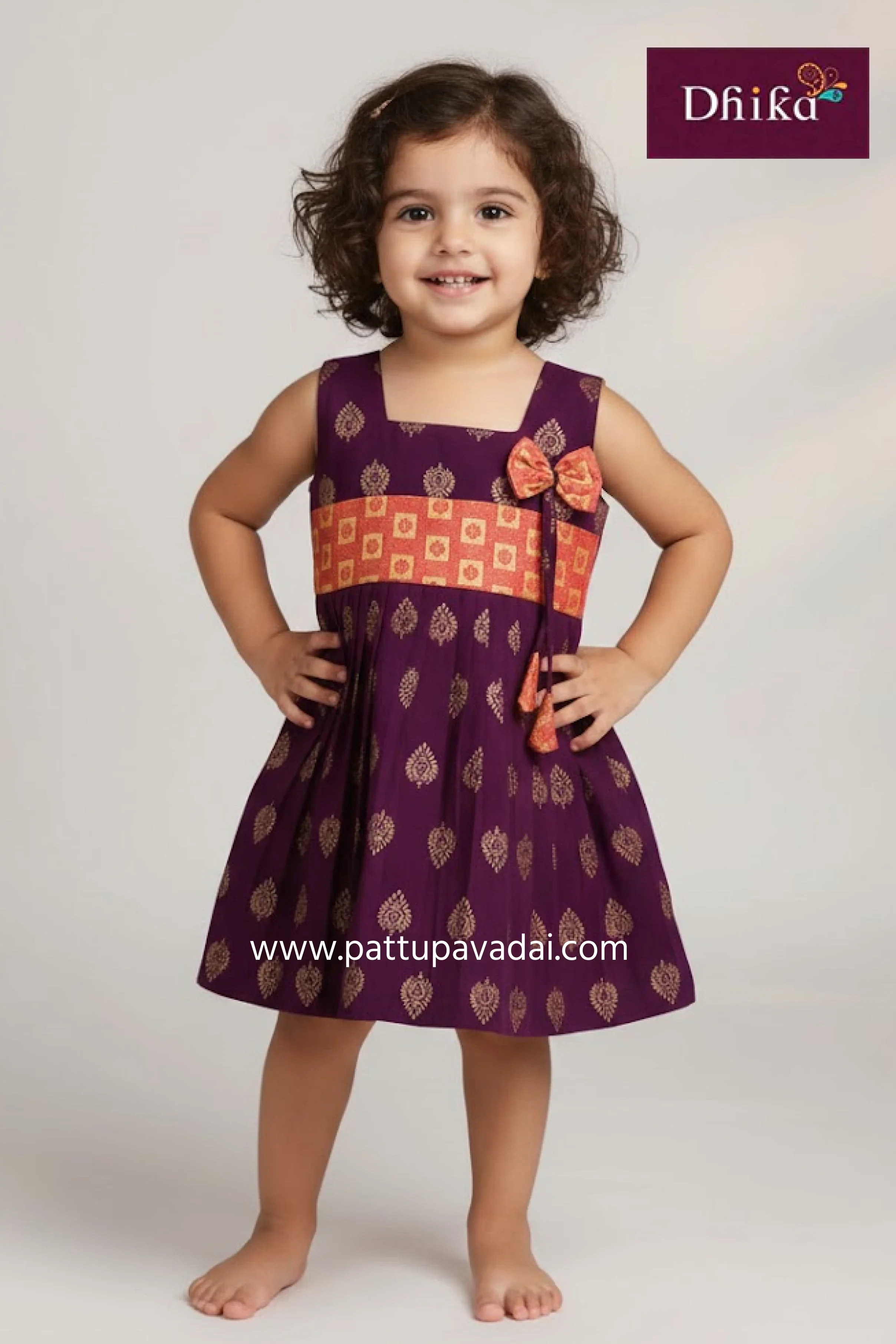 Magenta Kids Cotton Frock – Traditional Festive Cotton Frock for Kids