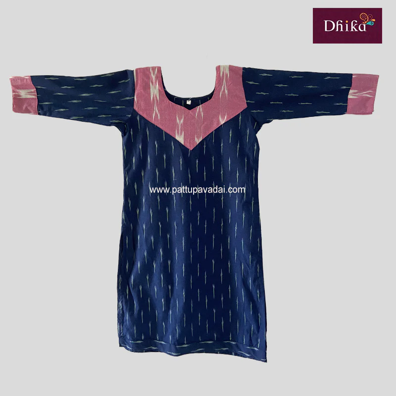 Navy Blue Ikkat Cotton Kurti – Soft & Breathable Traditional Wear for Women - Image 2