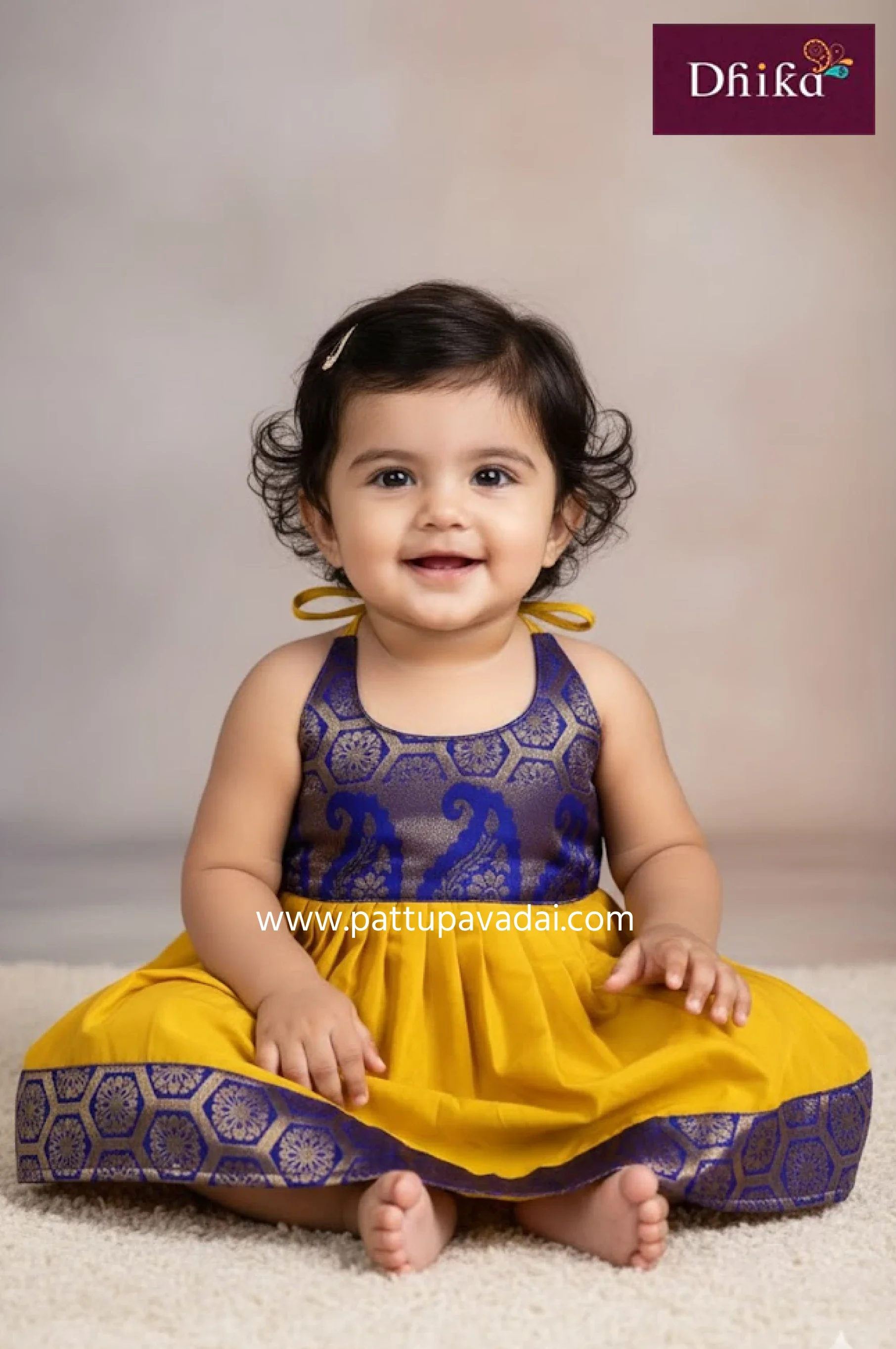Pattu Frock Yellow & Blue – Easy-to-Wear Party Frock for Kids