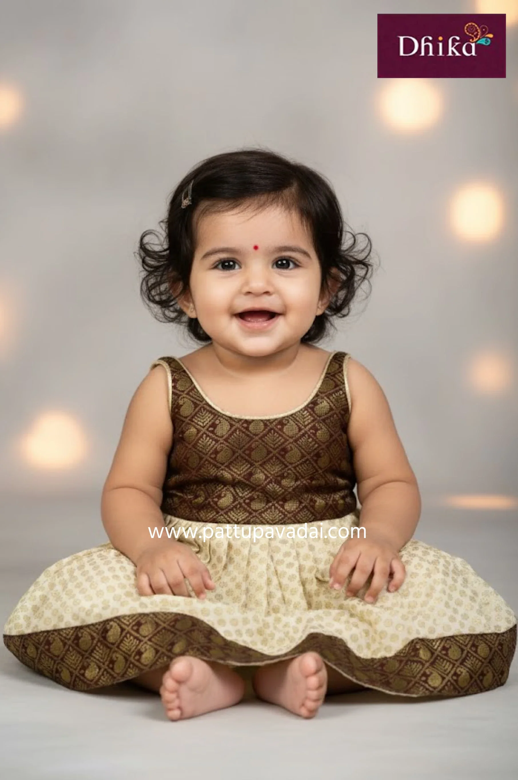 New Born Silk Frock Cream & Brown – Comfortable Knot Frock for Babies