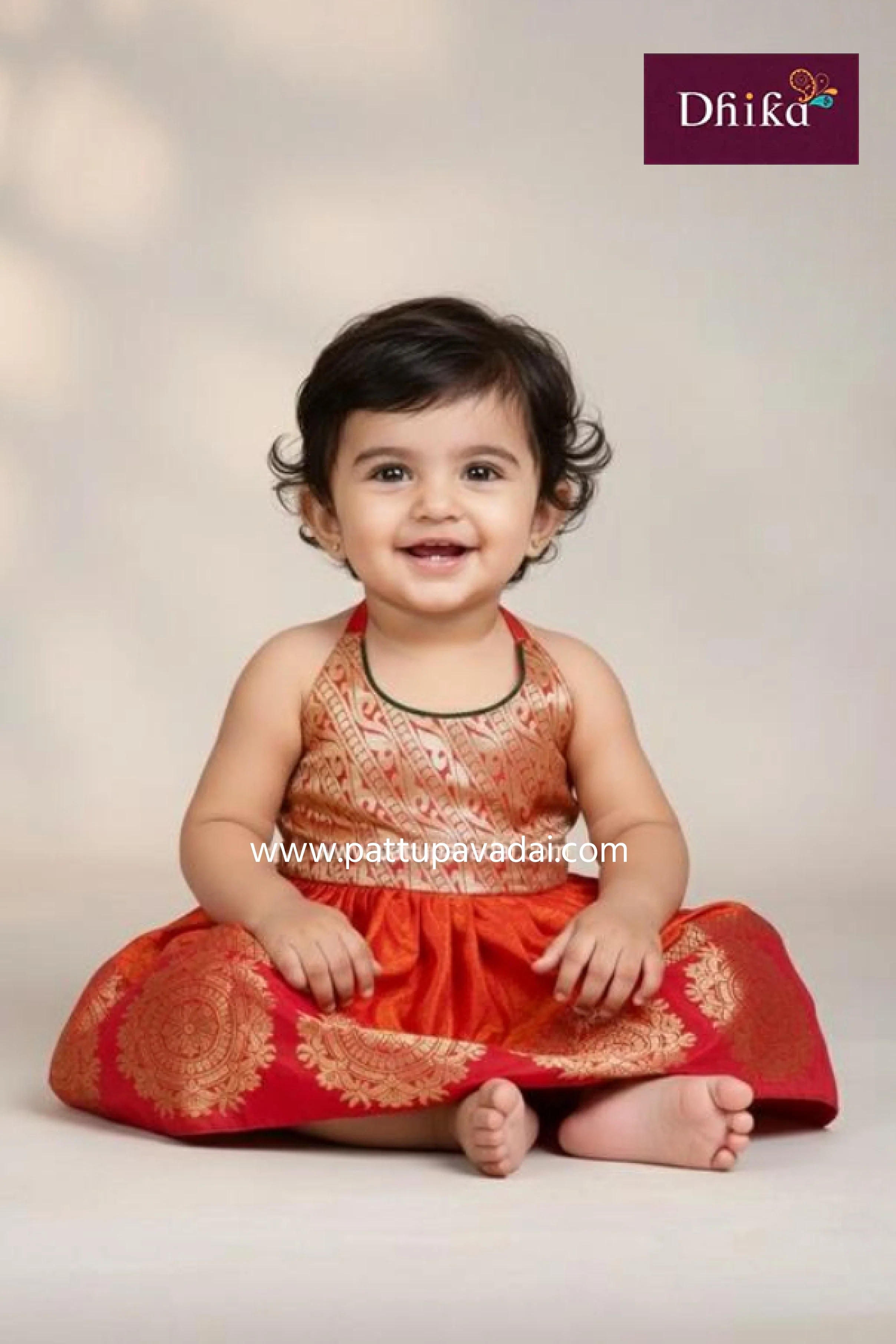 Orange & Green Silk Frock for Kids – Elegant Festive Wear