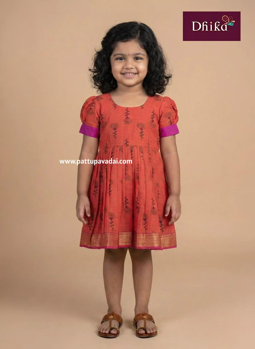 Orange Pure Printed Cotton Frock for Girls – Comfortable Kids Daily & Festive Wear