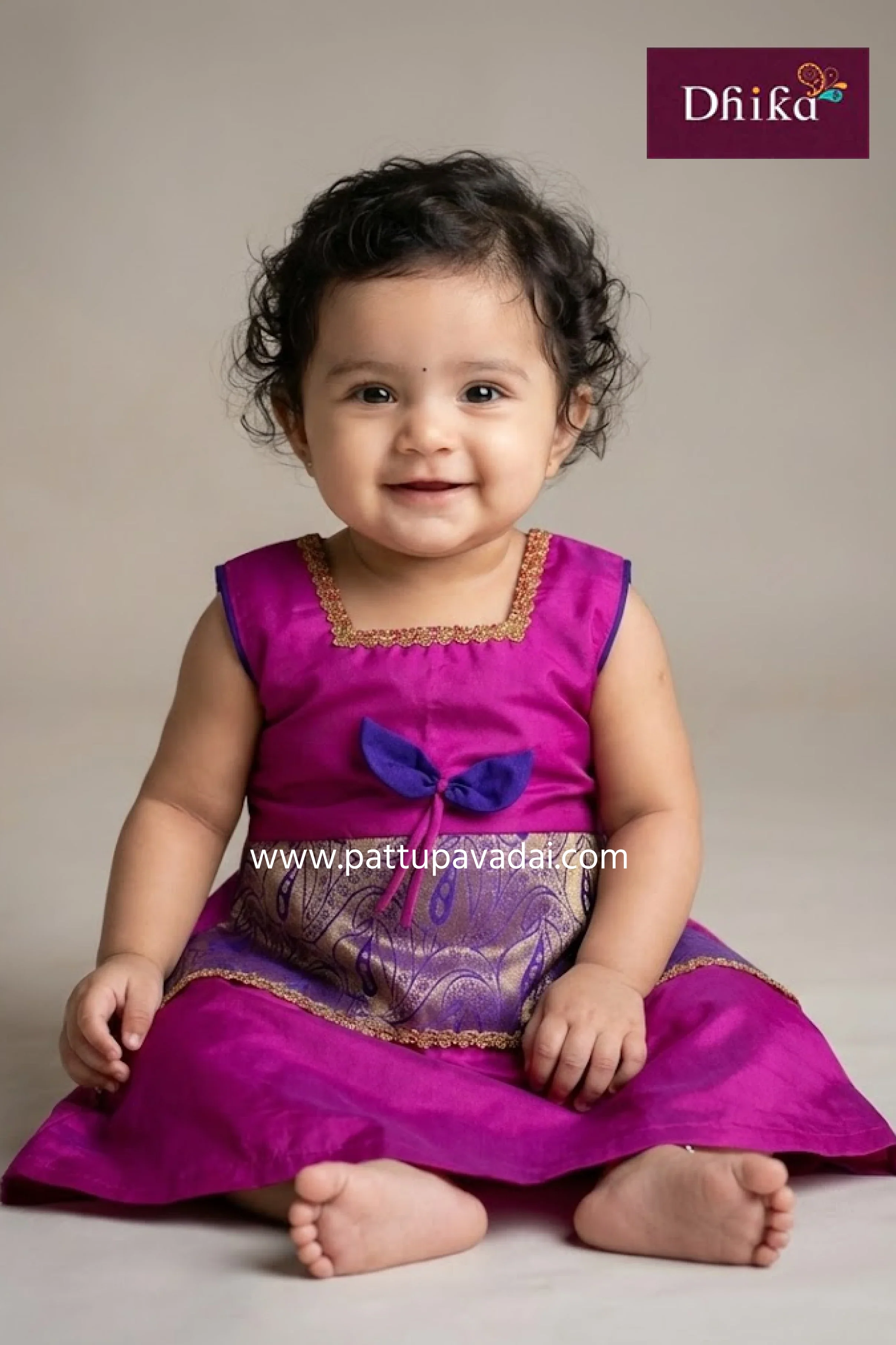 Pattu Frock Pink And Violet – Sleeveless Traditional Silk Frock for Kids