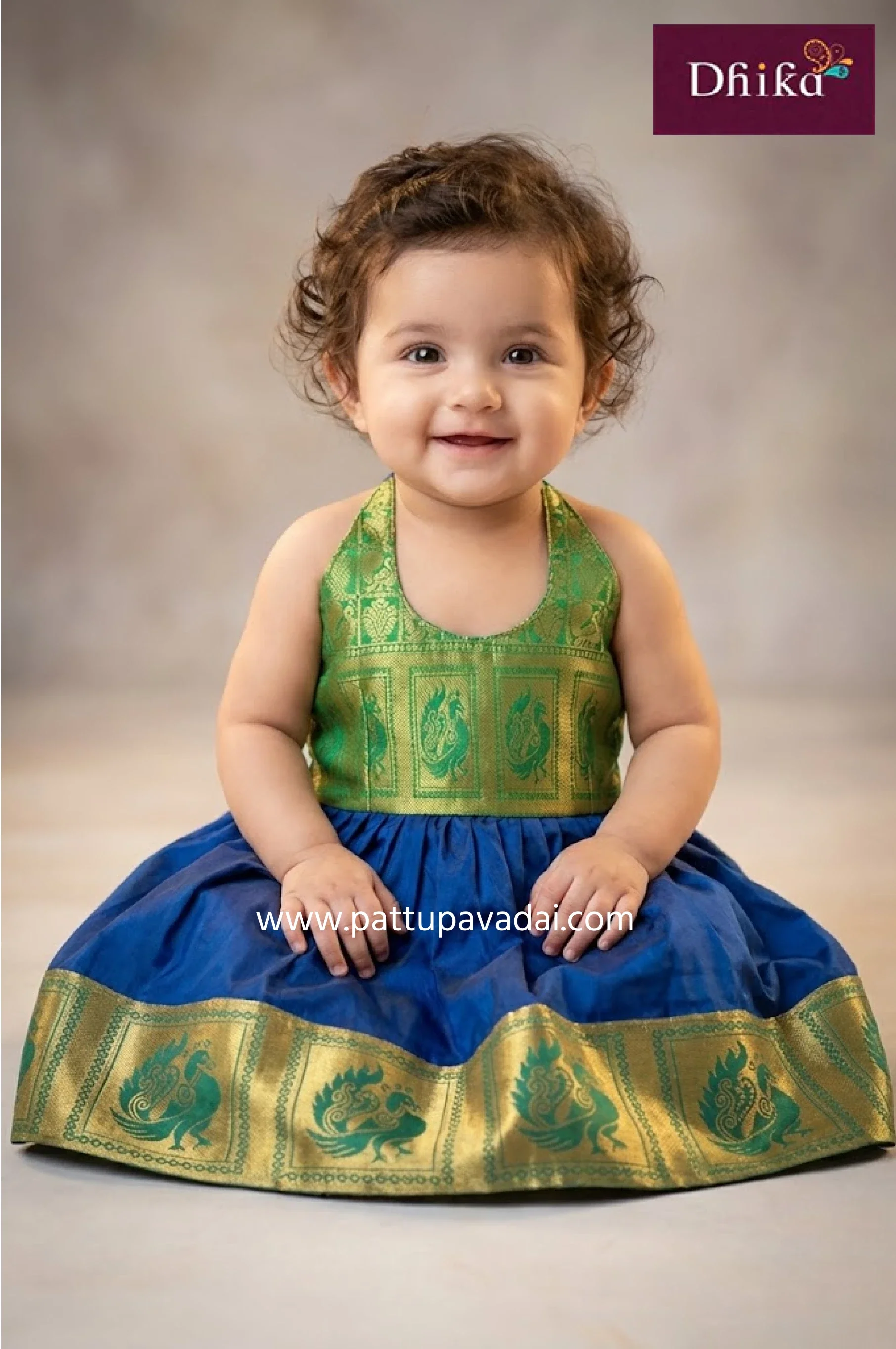 Peacock Blue & Green Silk Frock for Kids – Premium Festive Wear