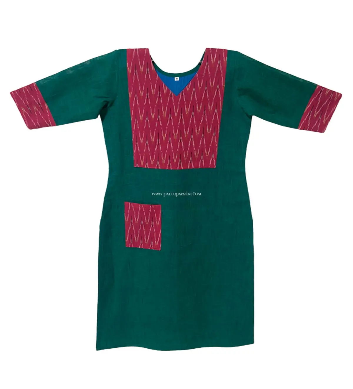 Pink & Ramagreen Ikkat Cotton Kurti – Soft & Comfortable Traditional Wear - Image 2