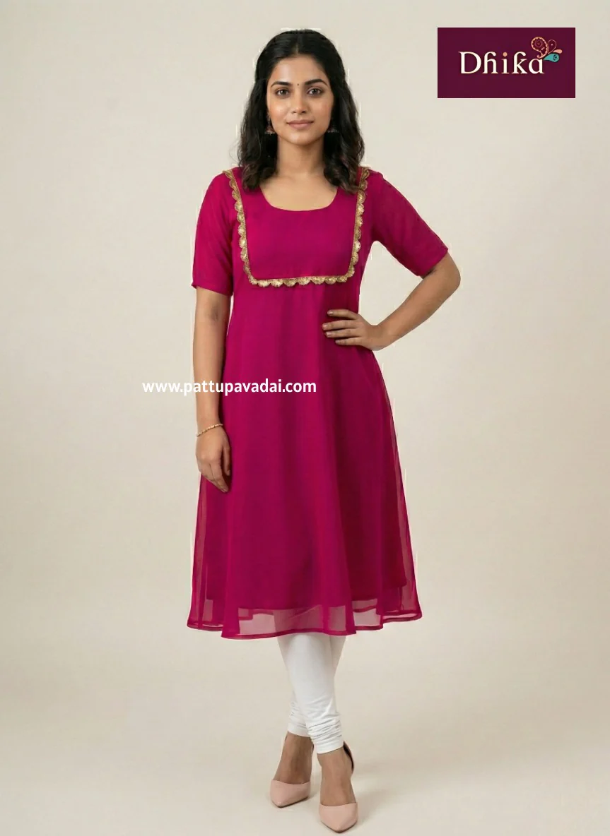 Pink Georgette Kurti for Women with Lining – Elegant Festive & Party Wear Kurta