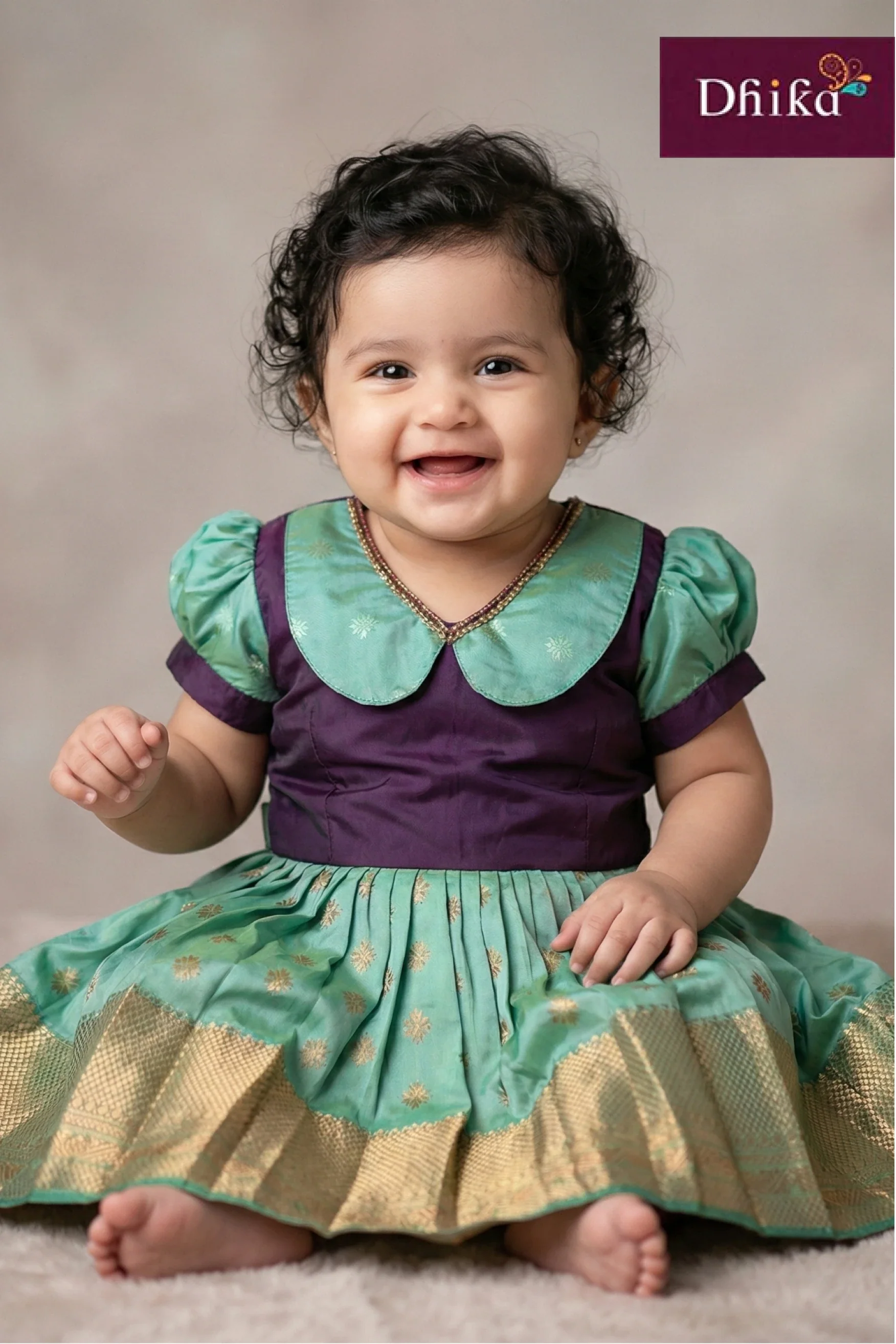 Pista Green & Brown Soft Silk Frock for Girls & Kids – Stylish Party & Festive Dress