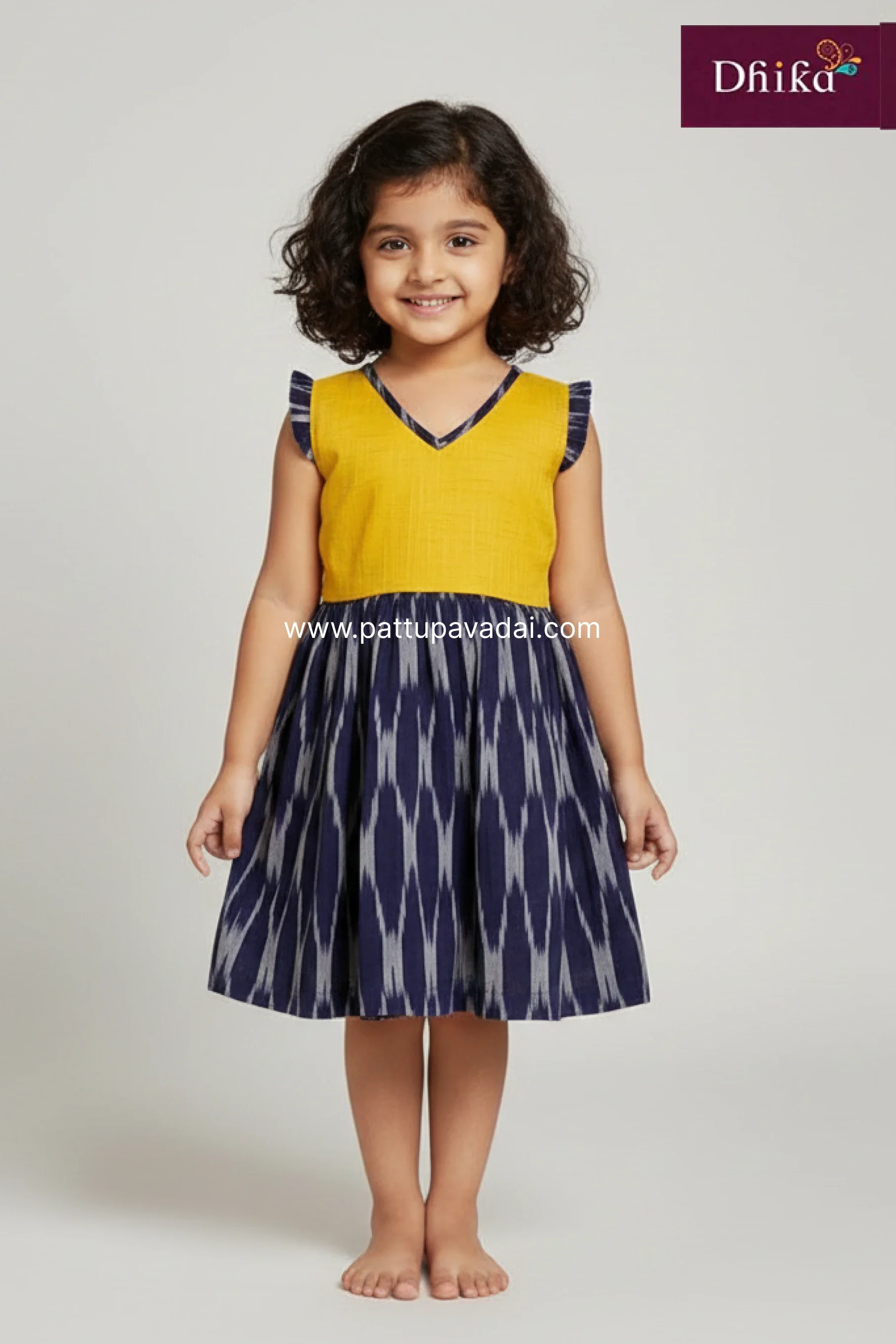 Yellow & Violet Pure Cotton Frock for Girls | Kids Casual & Festive Wear