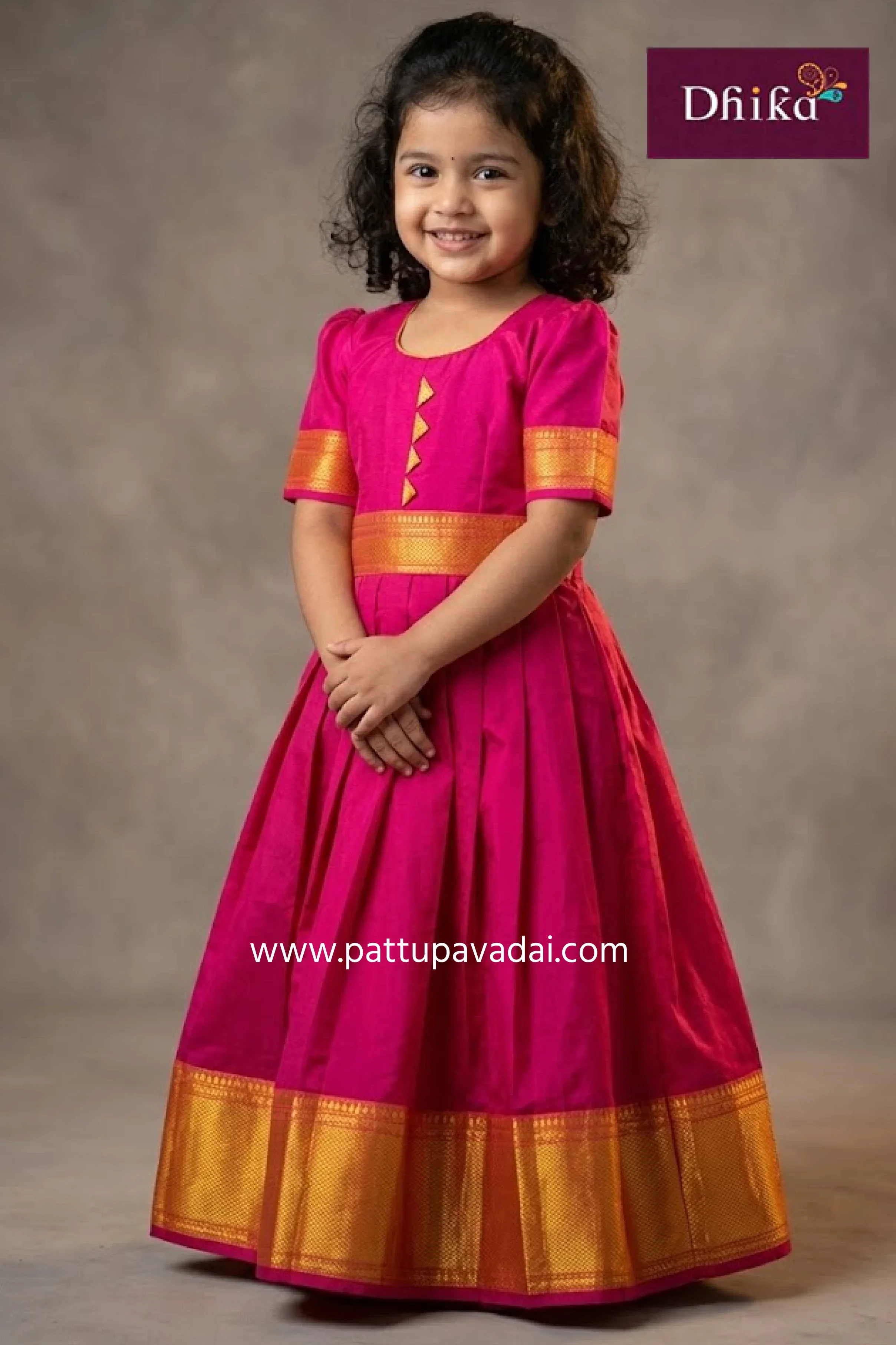 Pure Cotton Long Gown Pink – Comfortable Pattu Frock Style Dress for Baby Girl & Kids