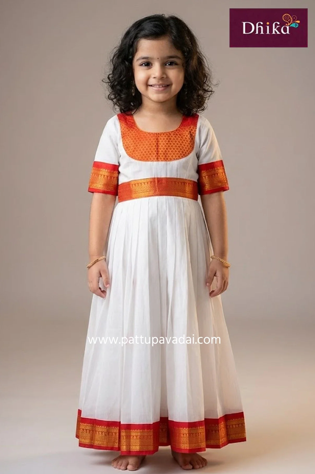 Pure Cotton Long Gown White and Red – Comfortable Everyday Wear for Kids