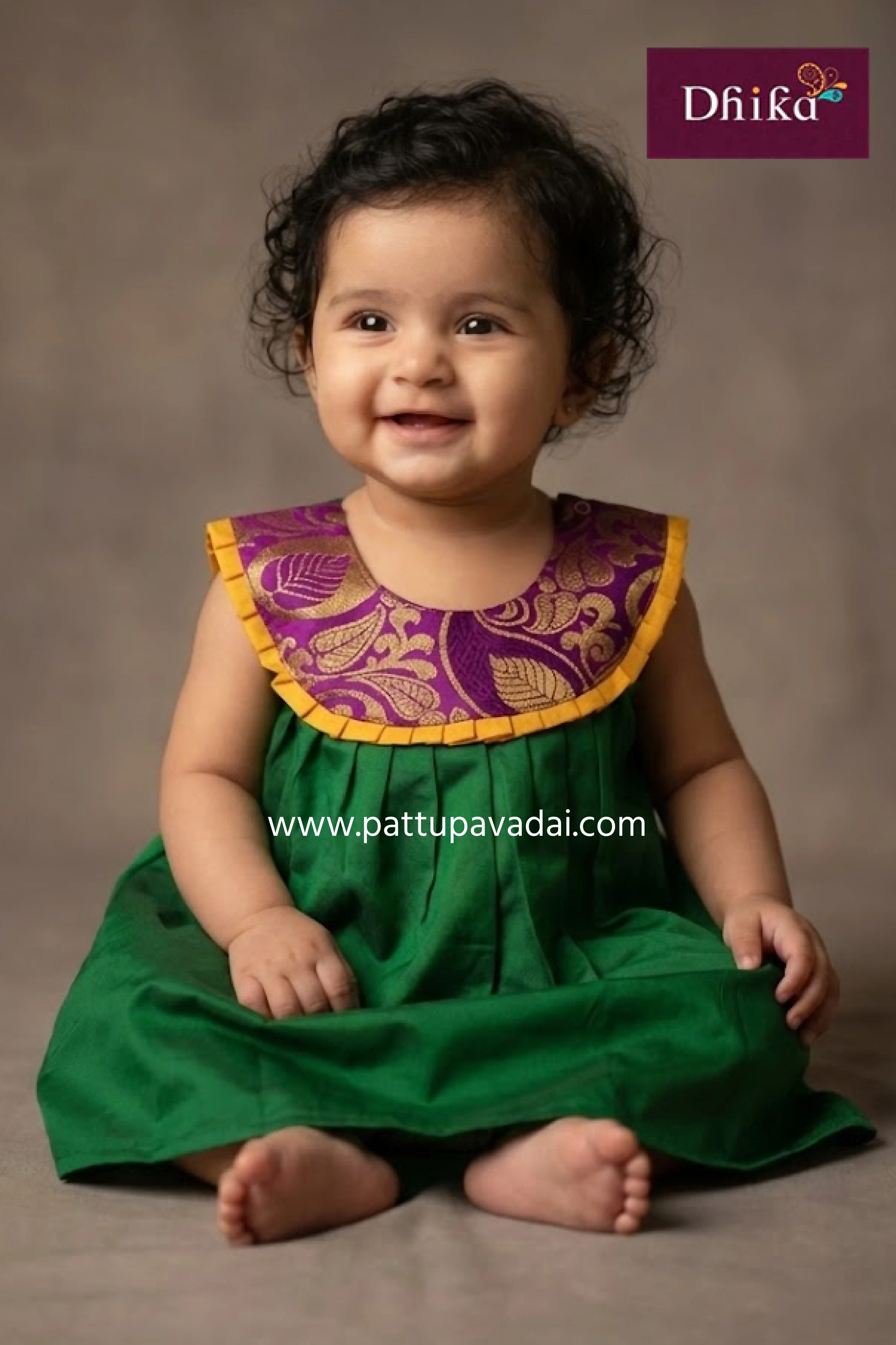 Raw Silk Frock Green and Pink – Traditional Festive Wear for Kids