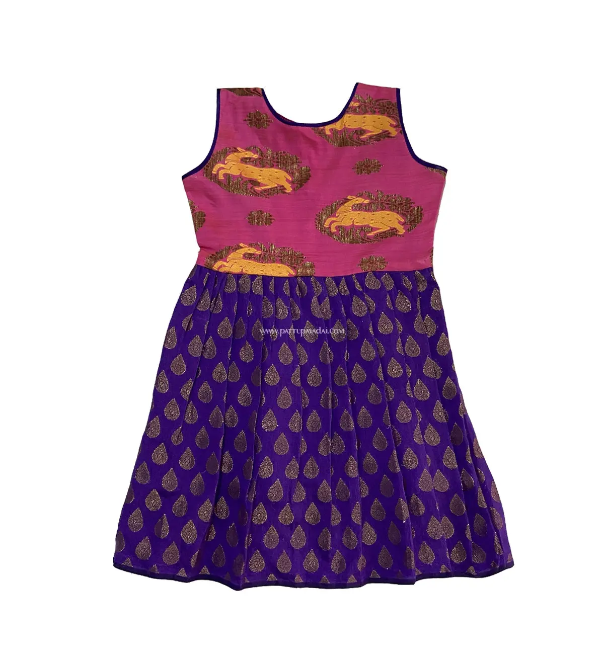 Brocade Frock Pink and Violet – Traditional Pattu Frock for Kids - Image 2