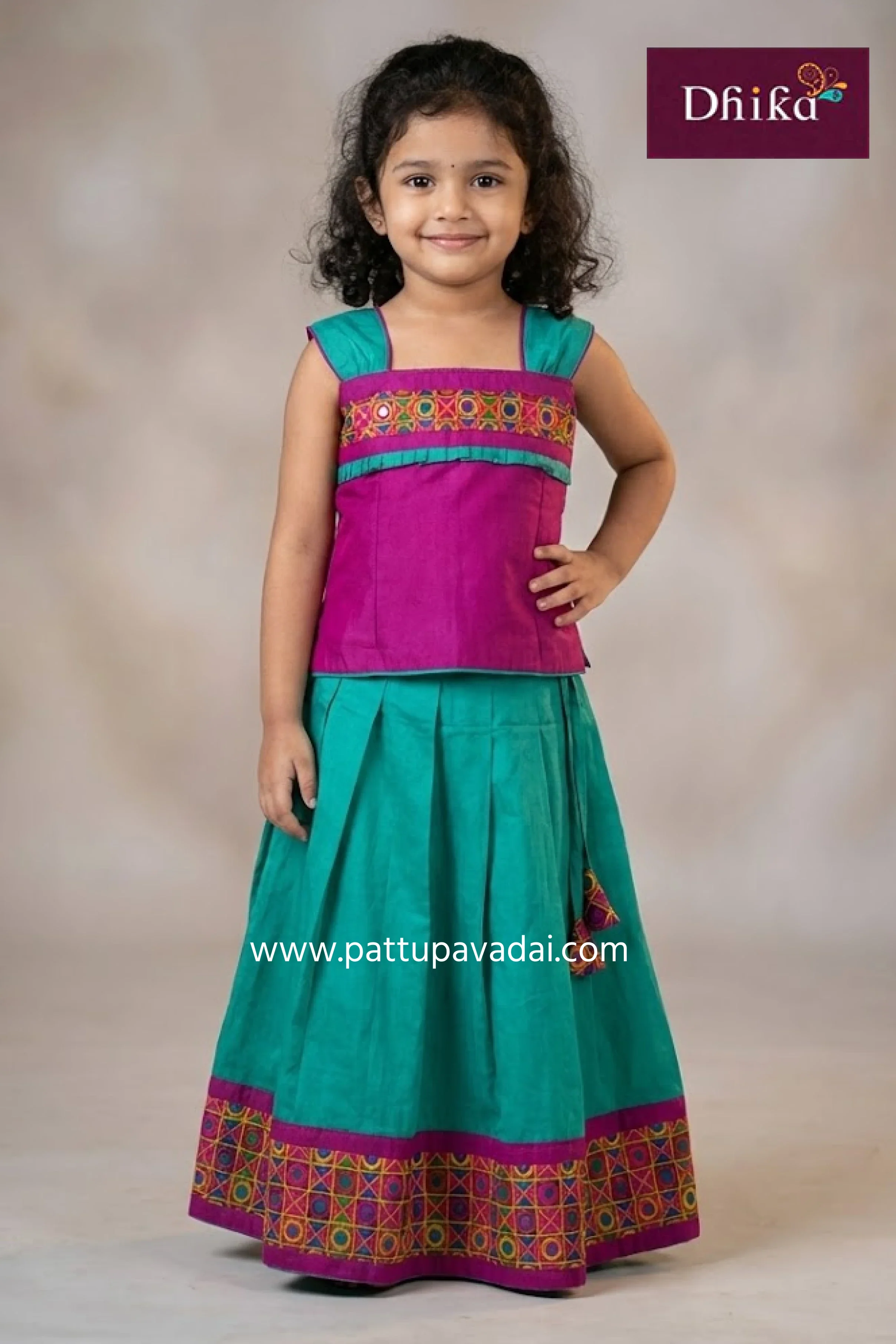 Sameera Fancy Langa Green and Magenta – Traditional Kids Brocade Langa Set Online