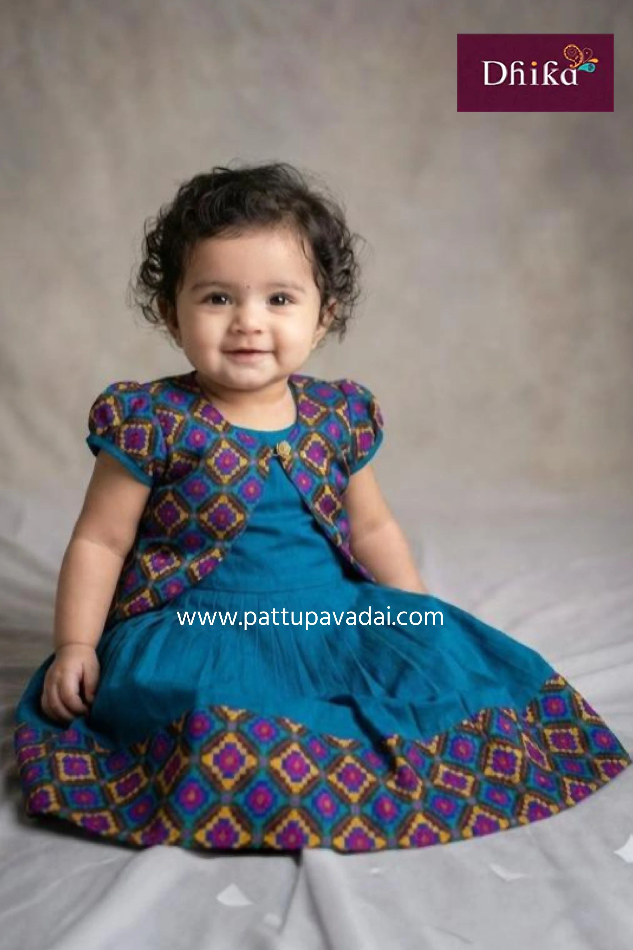 Silk Cotton Frock Rama Blue with Shrugs – Trendy Summer Wear for Kids