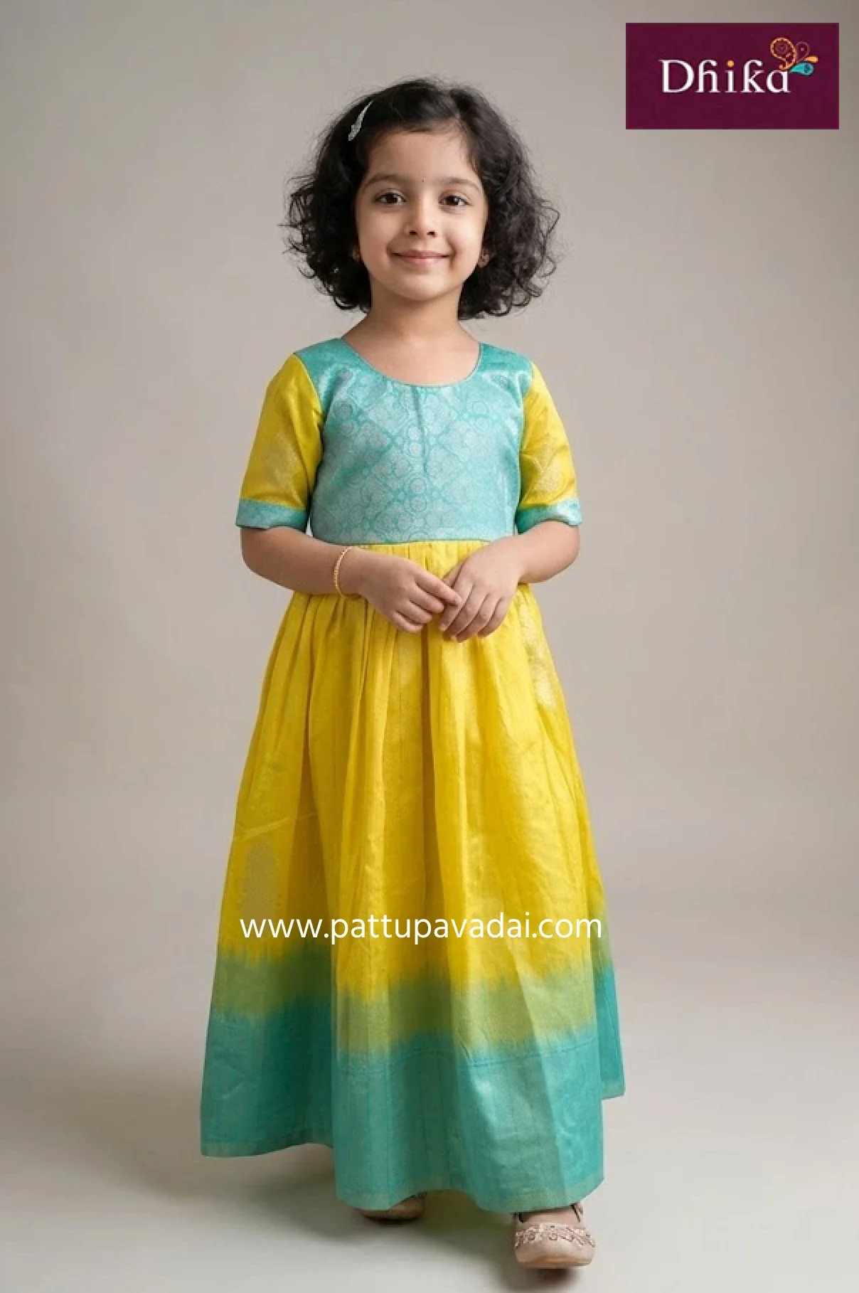 Silk Cotton Long Gown Yellow – Comfortable Cotton Long Gown for Kids