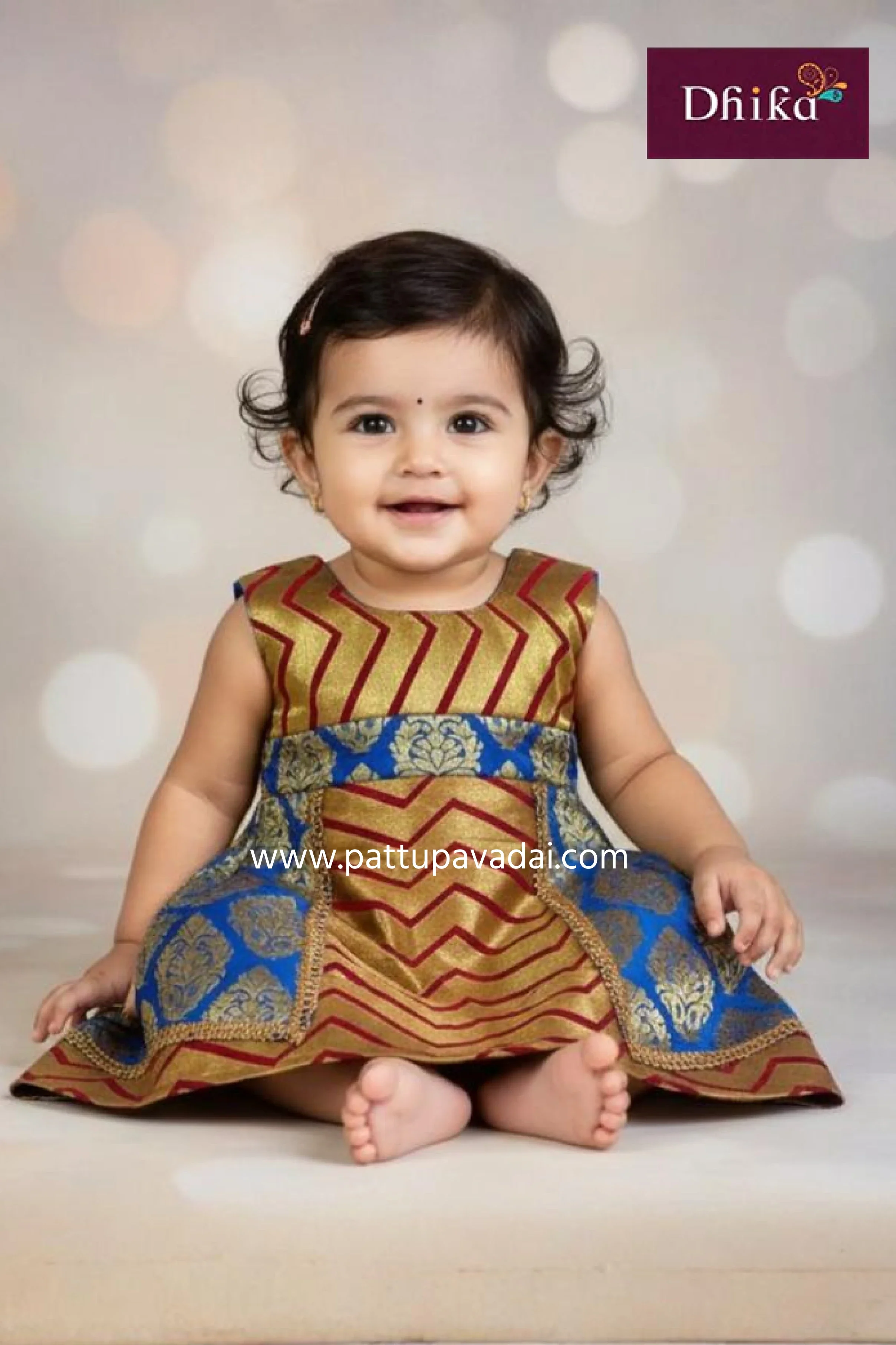 Silk Frock Blue and Maroon – Newborn Knot-Style Pattu Frock for Babies