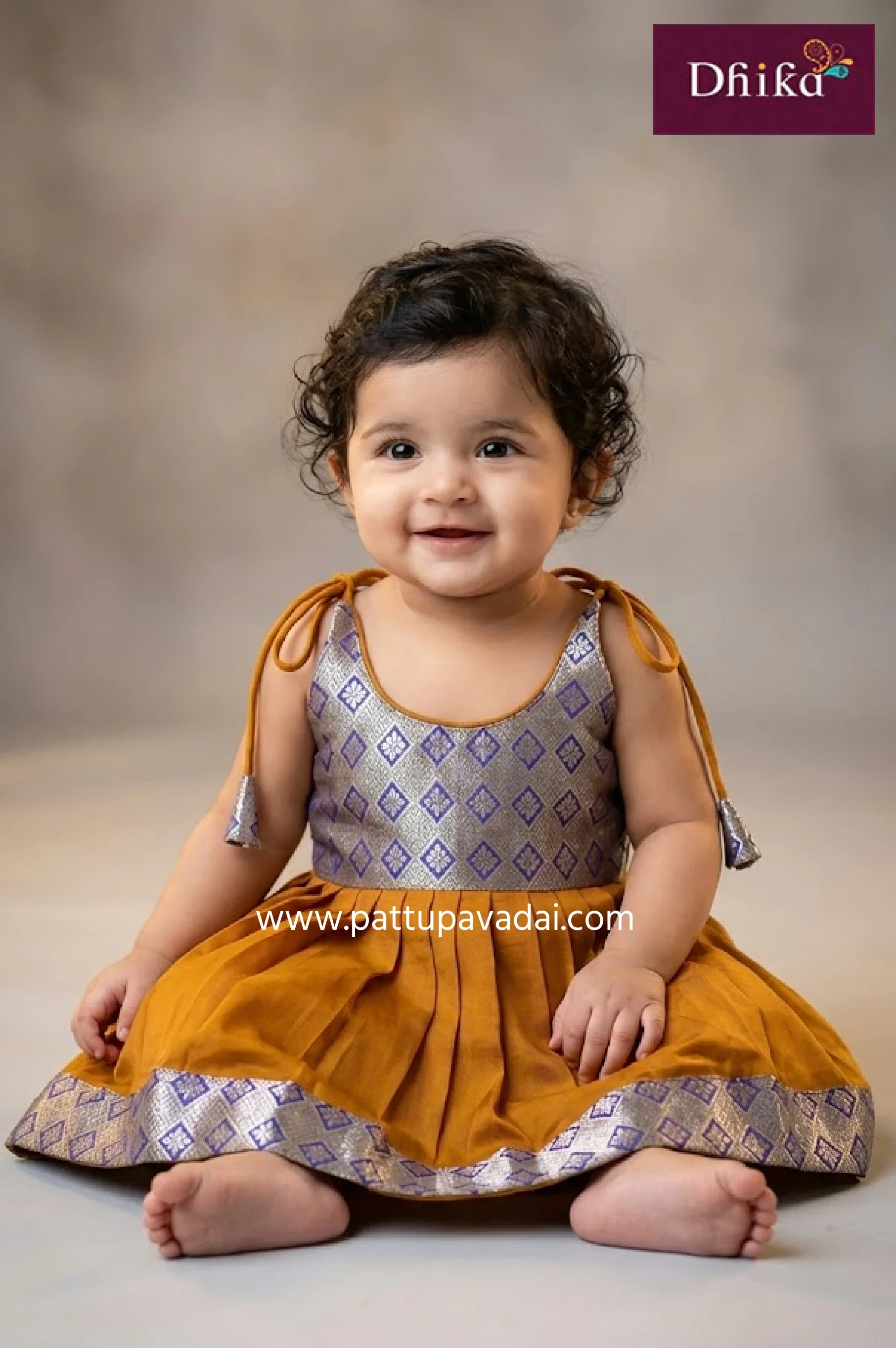 Silk Frock Mustard & Blue – Elegant Knot Frock for Kids