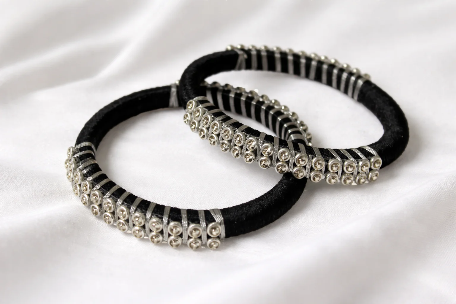 Silk Thread Bangle – Black and Silver