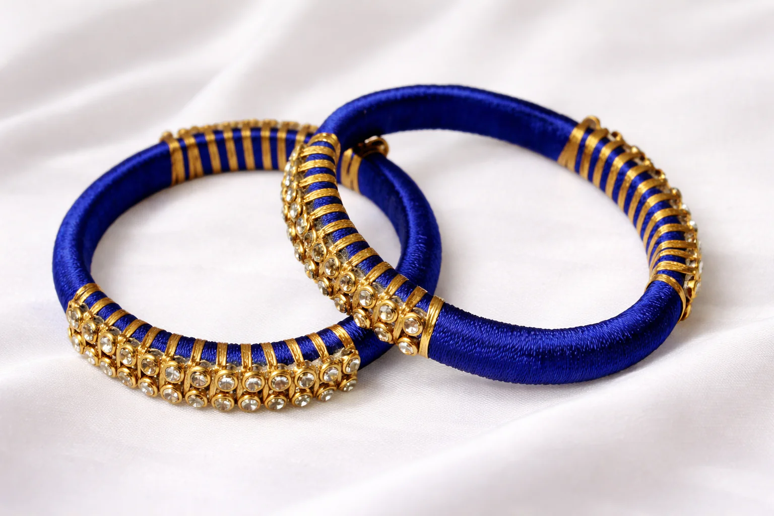Silk Thread Bangle Blue and Golden – Handmade Traditional Jewelry