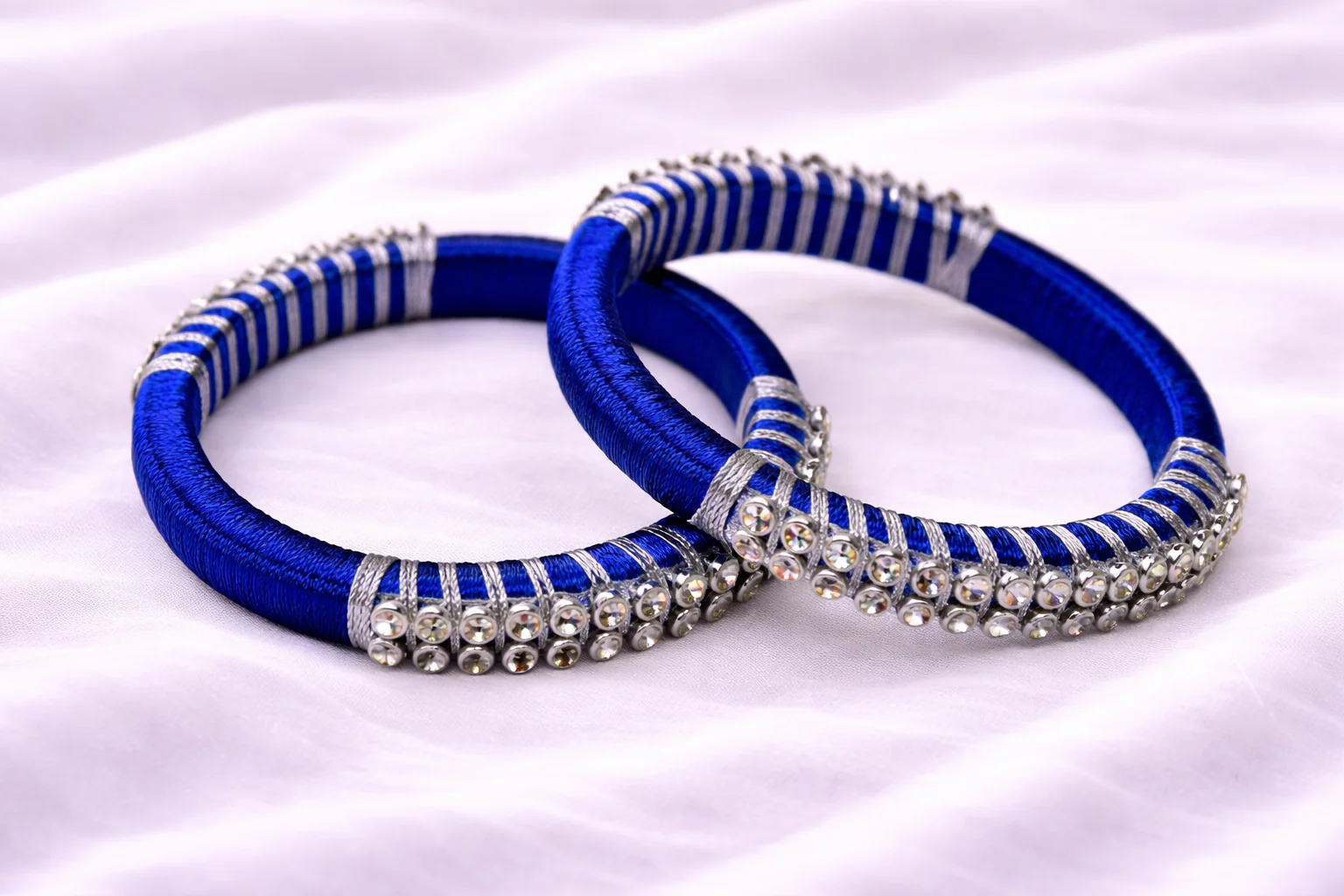 Silk Thread Bangle Blue and Silver – Handmade Traditional Bangles for Girls