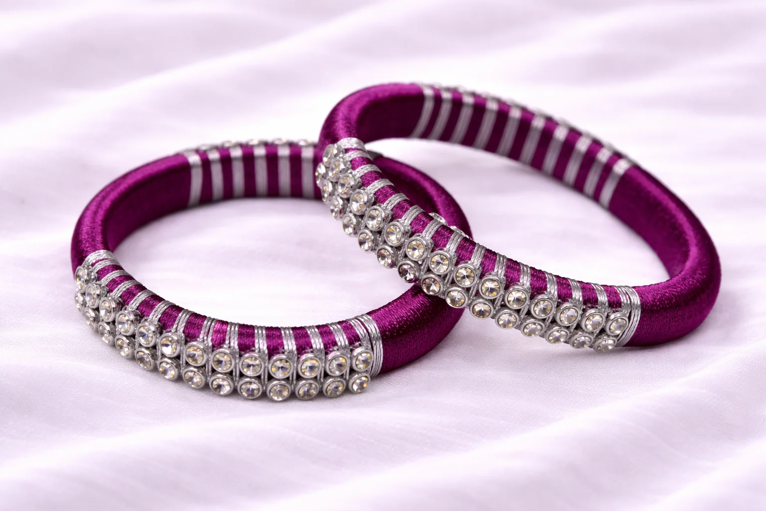 Silk Thread Bangle Magenta and Silver – Handmade Traditional Bangles for Girls