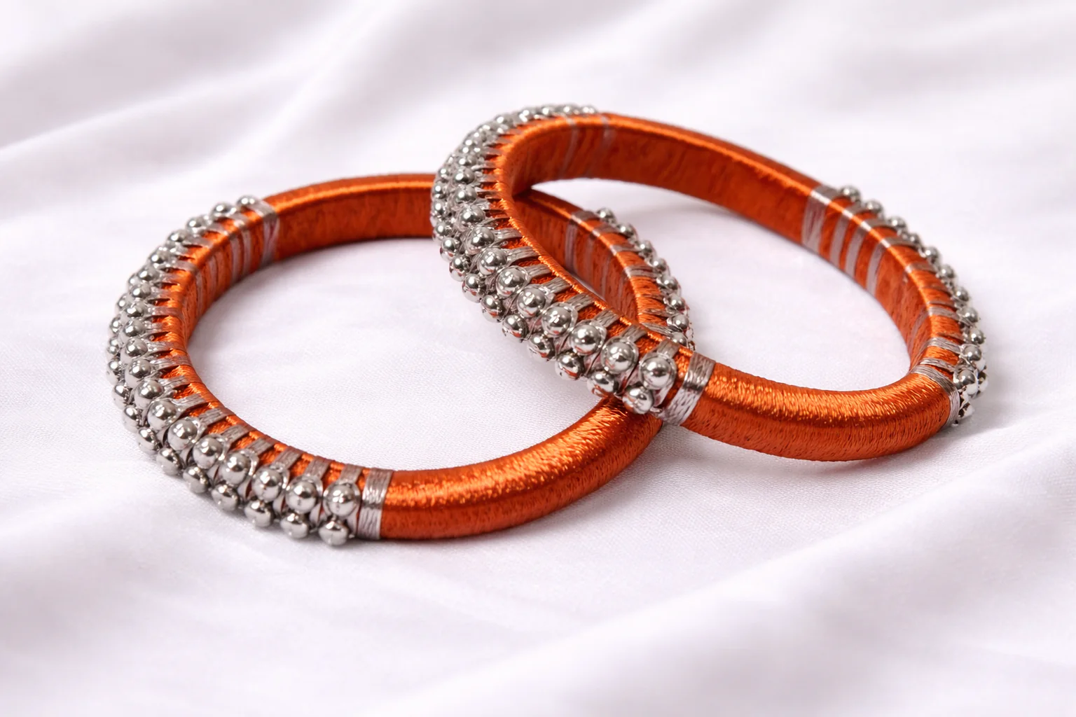 Silk Thread Bangle Orange and Silver – Handmade Traditional Bangles for Girls