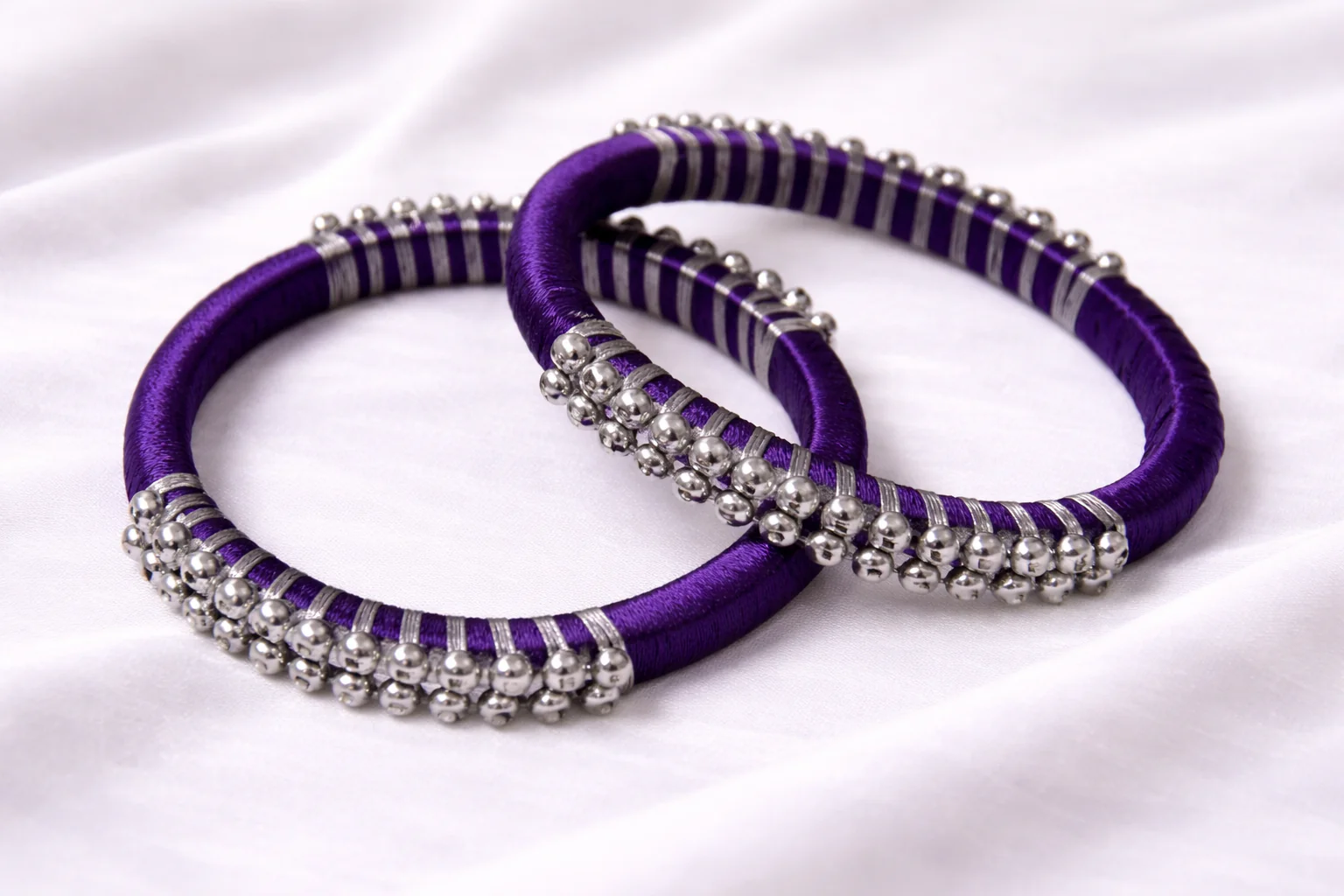 Silk Thread Bangle Violet and Silver – Handmade Traditional Bangles for Girls