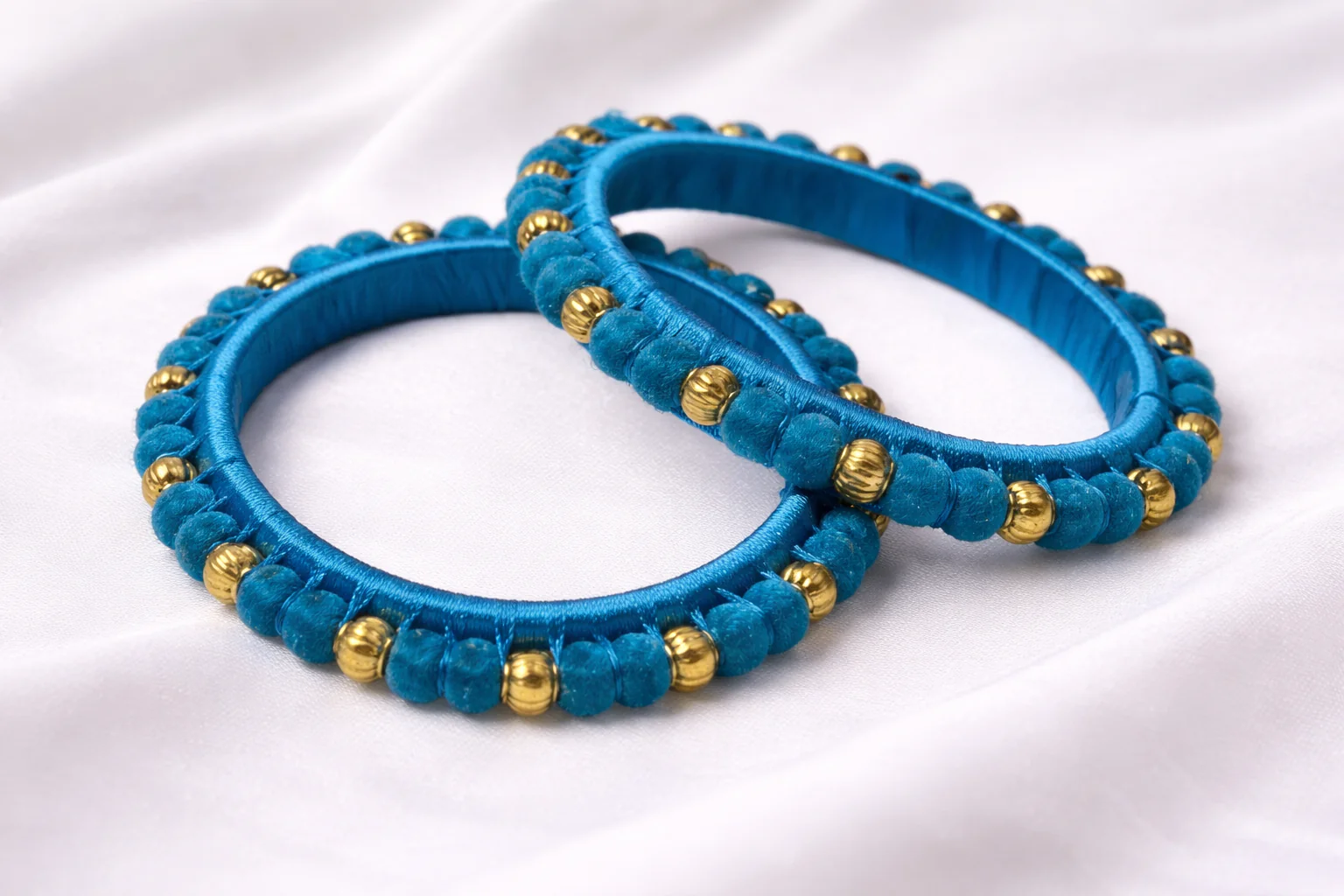 Silk Thread Pom Pom Bangle Peacock Blue – Handmade Traditional Jewelry