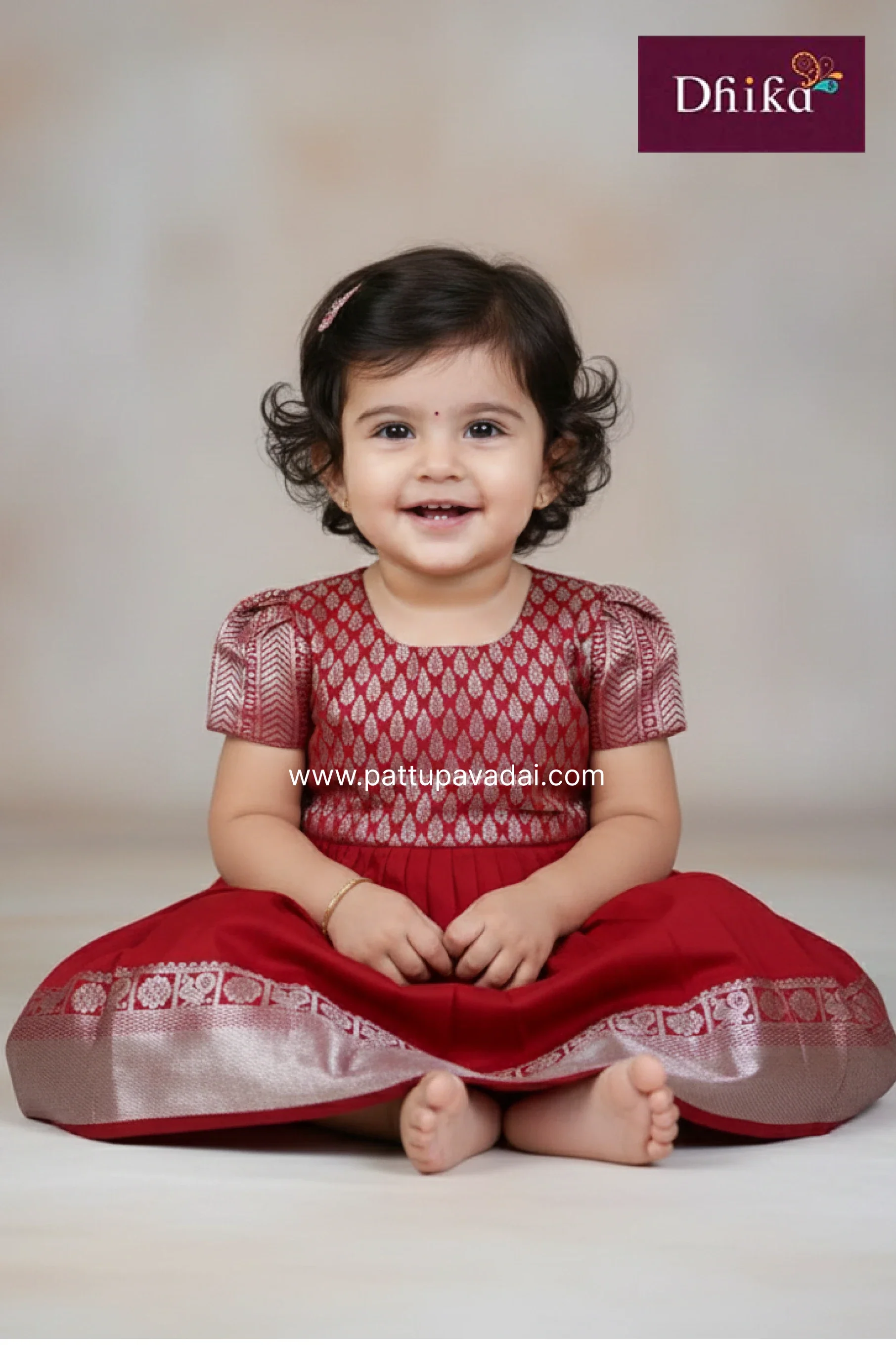 Silver & Red Silk Frock for Girls | Kids Party & Festive Wear