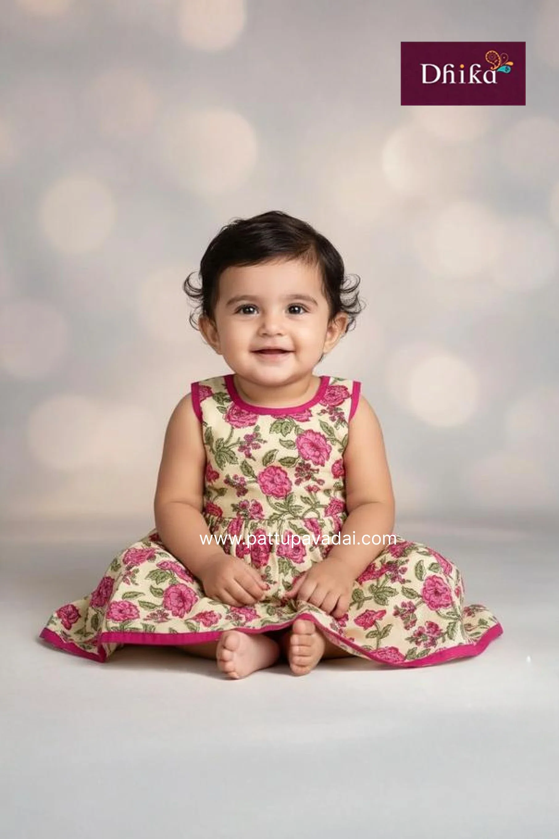 Cream & Pink Soft Cotton Frock for Girls | Kids Casual & Festive Wear - Image 2