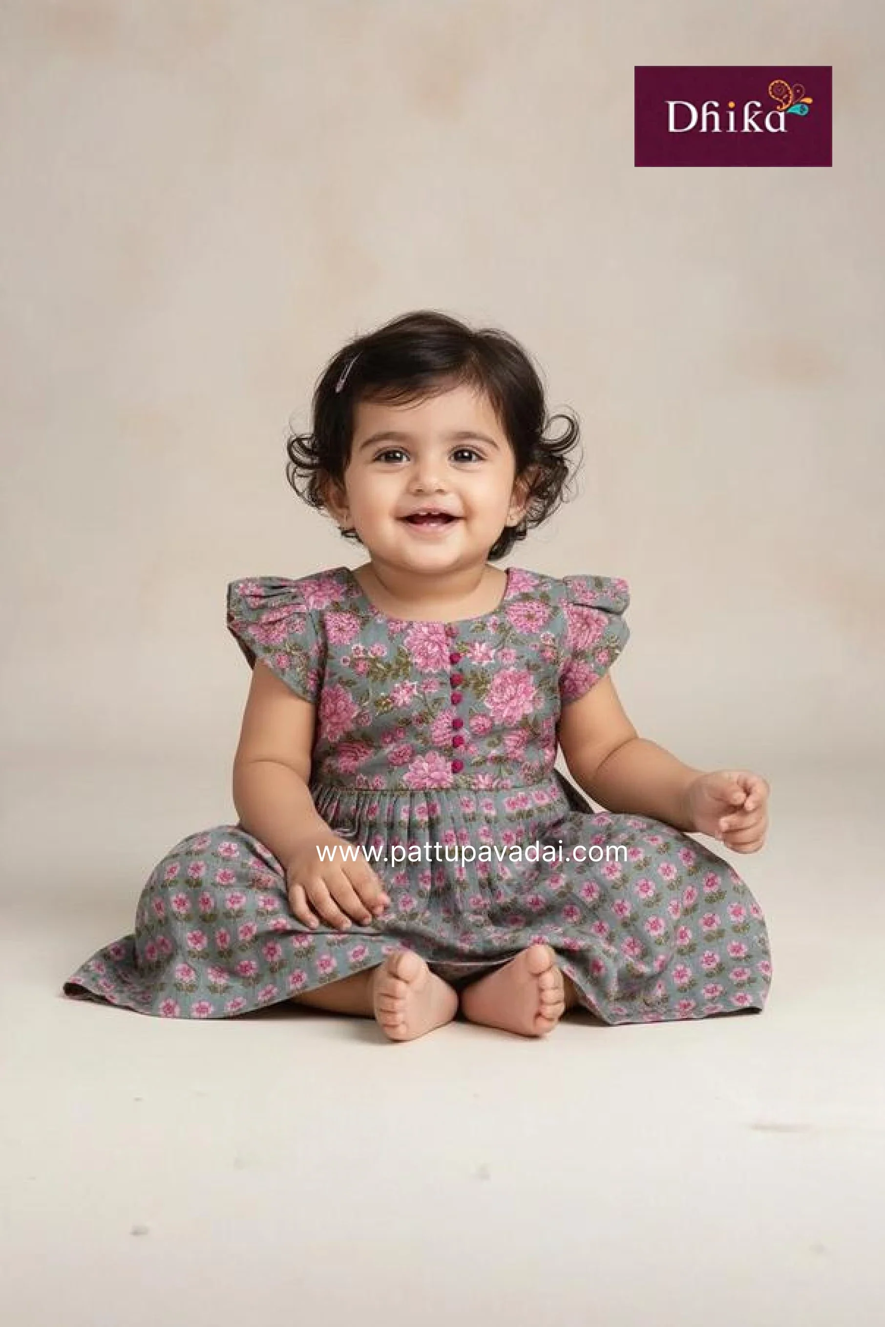 Grey Soft Cotton Frock for Girls | Kids Casual & Festive Wear - Image 2