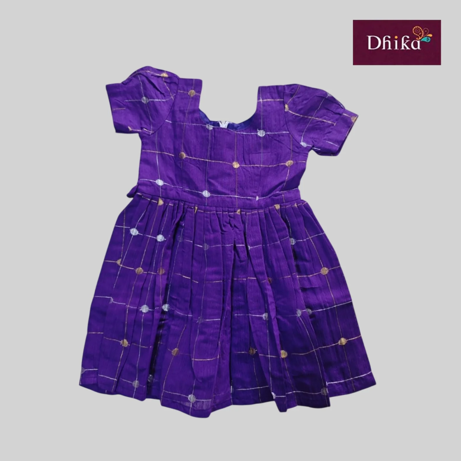 Violet Raw Silk Frock for Girls – Traditional Party & Festive Wear Dress - Image 2