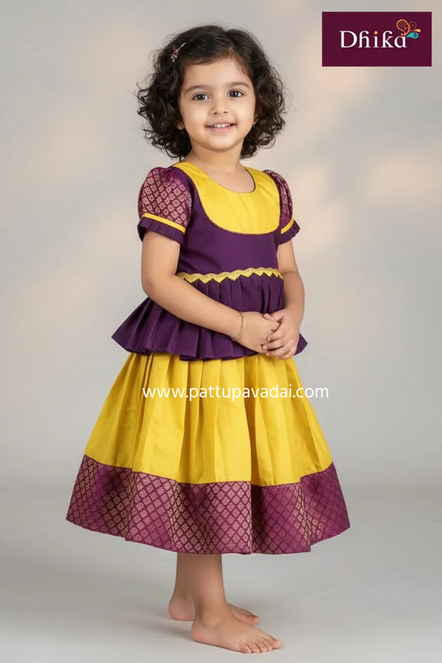Kids Yellow and Magenta Skirt and Top – Traditional Occasion Wear Set for Girls